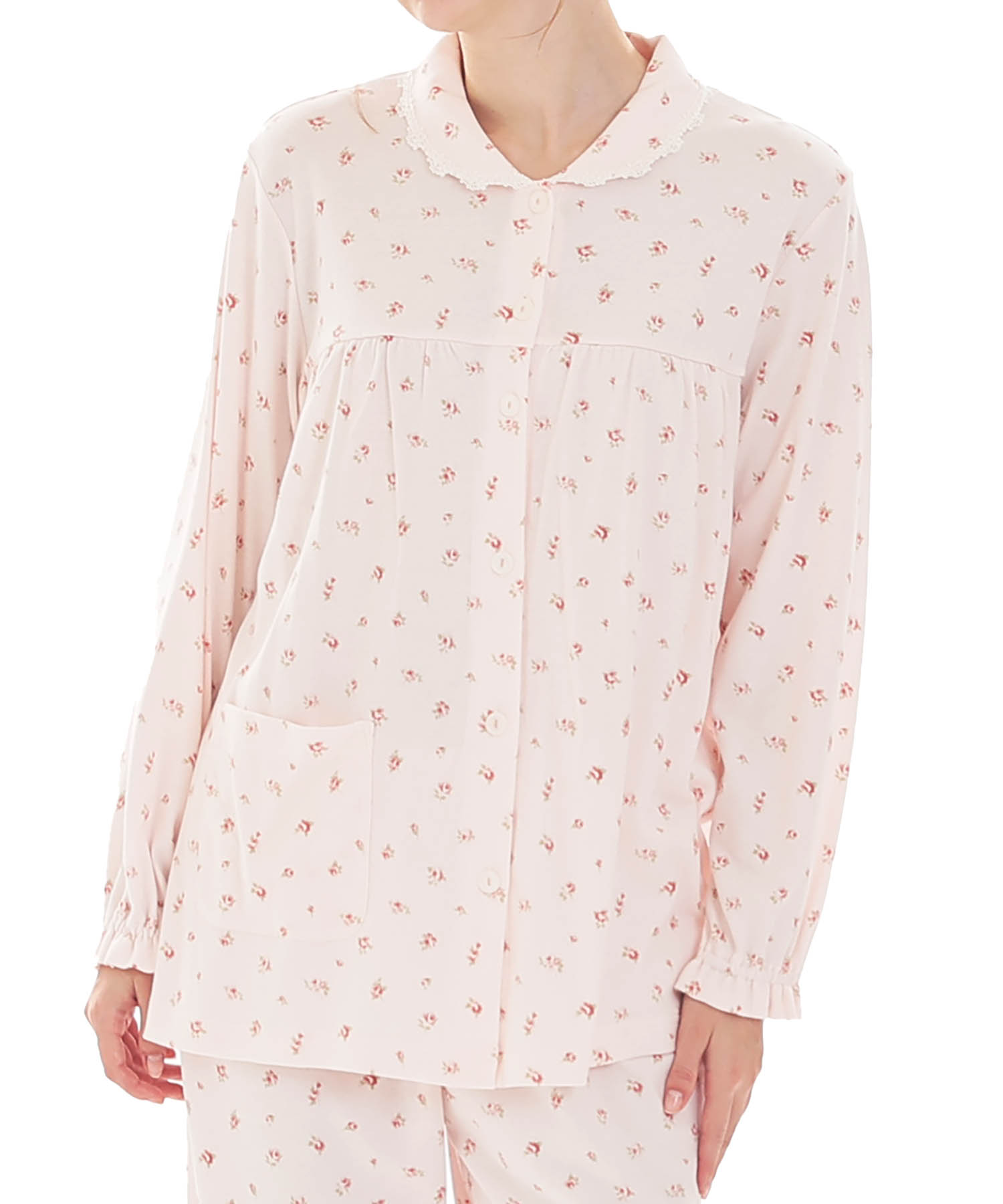 スムース小花ギャザーパジャマ_パジャマ&ルームウェア-セットアップ_ピンク_0