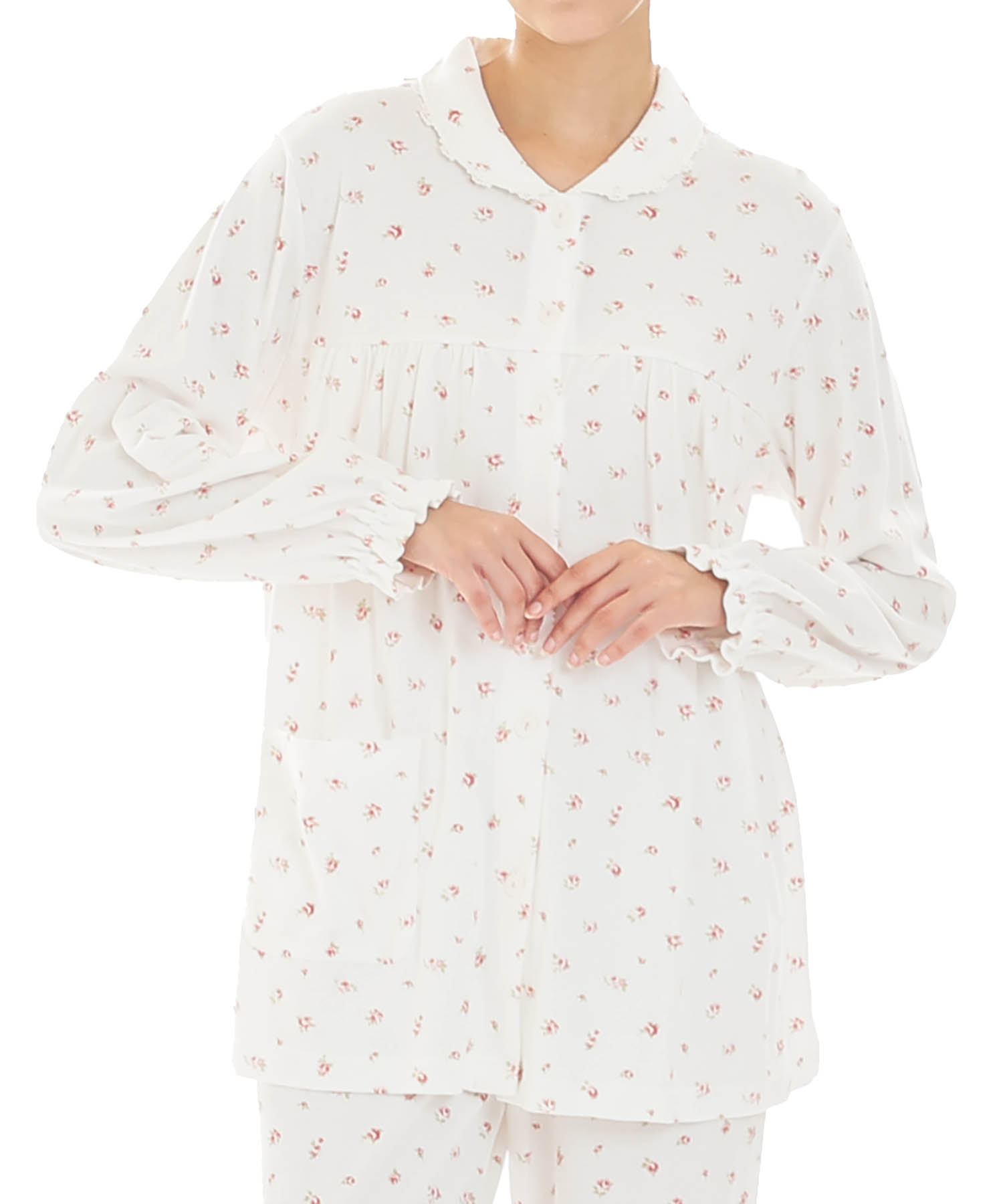 スムース小花ギャザーパジャマ_パジャマ&ルームウェア-セットアップ_ホワイト_0