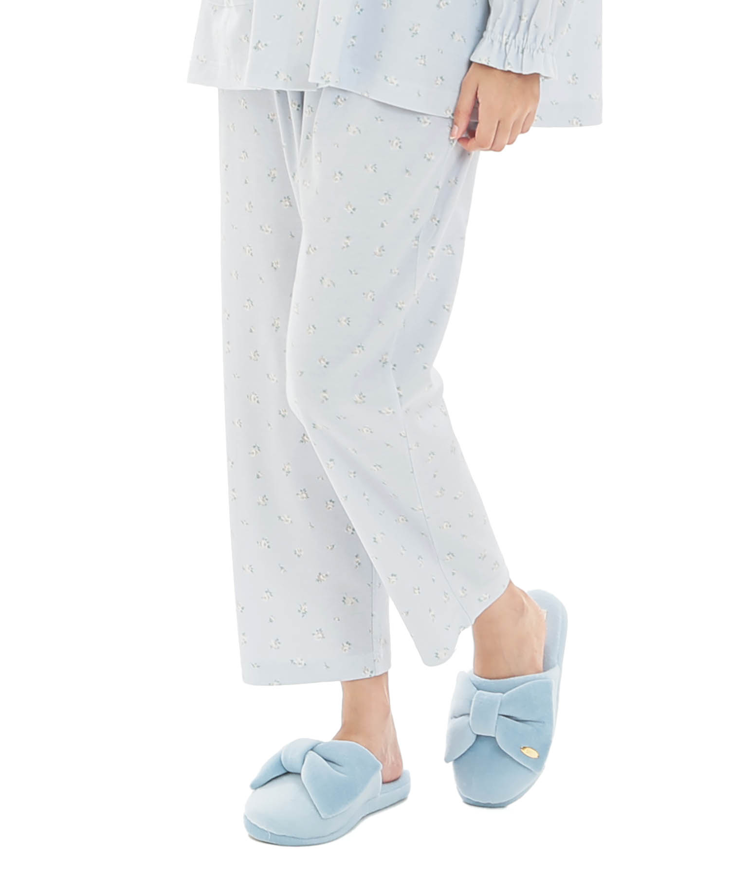 スムース小花ギャザーパジャマ_パジャマ&ルームウェア-セットアップ_ブルー_5