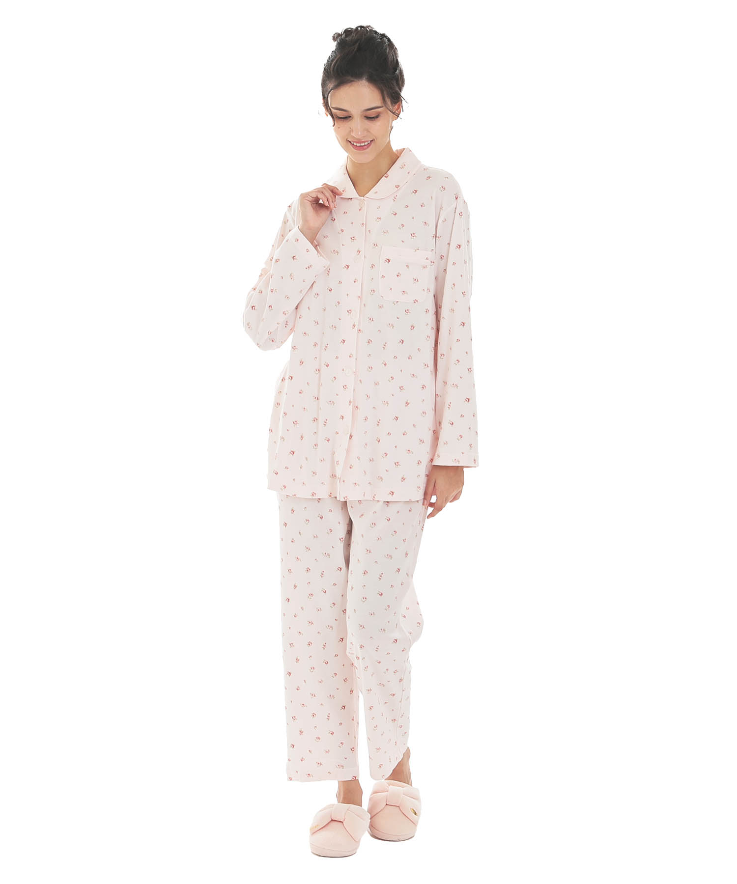 スムース小花シャツパジャマ_パジャマ&ルームウェア-セットアップ_ピンク_2