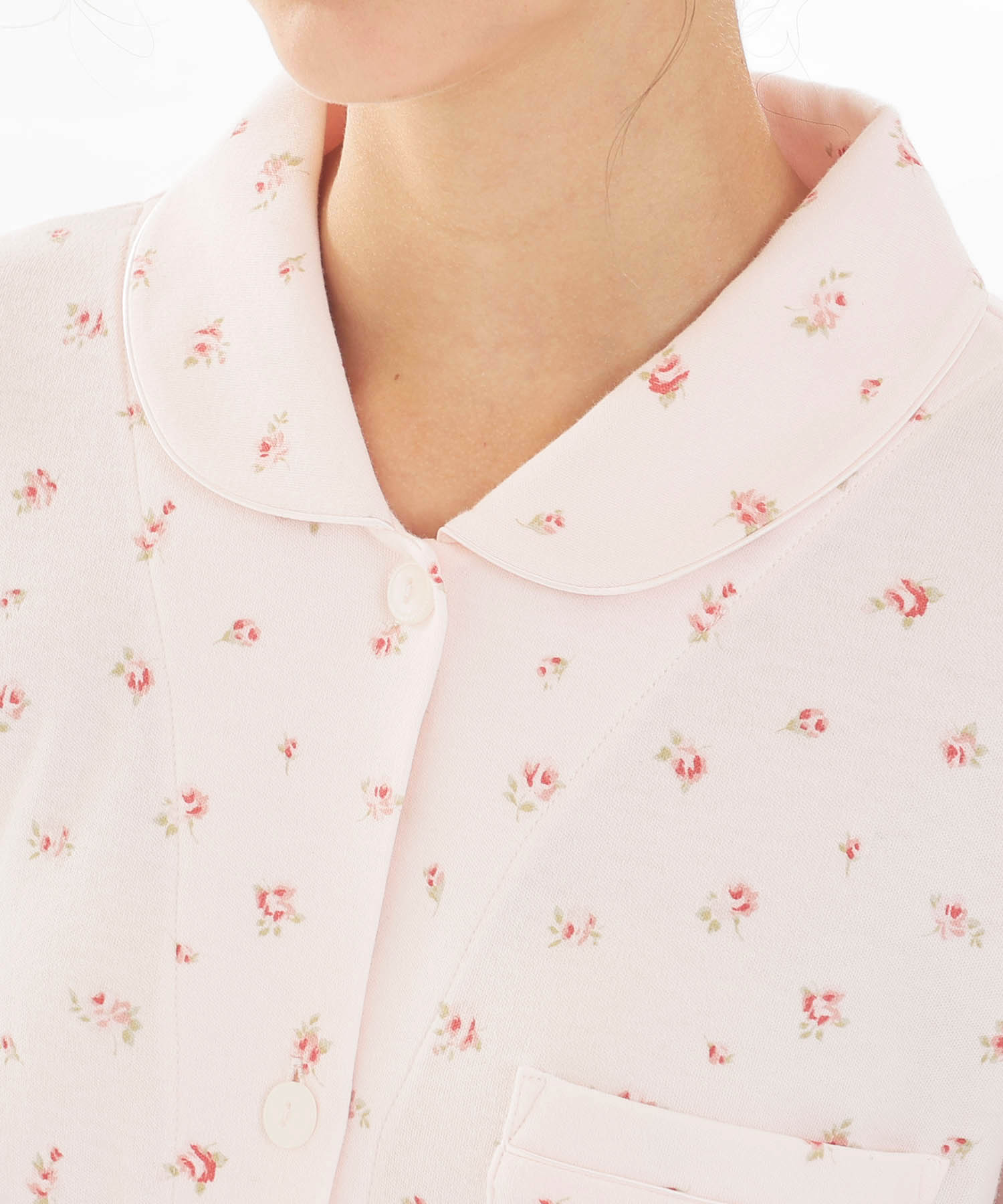 スムース小花シャツパジャマ_パジャマ&ルームウェア-セットアップ_ピンク_3