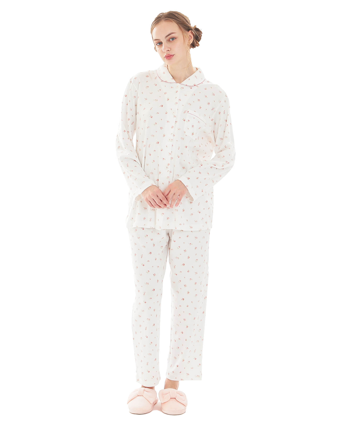 スムース小花シャツパジャマ_パジャマ&ルームウェア-セットアップ_ホワイト_2