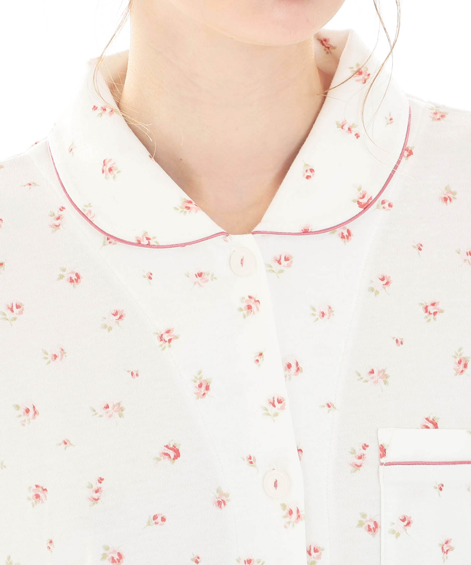 スムース小花シャツパジャマ_パジャマ&ルームウェア-セットアップ_ホワイト_3