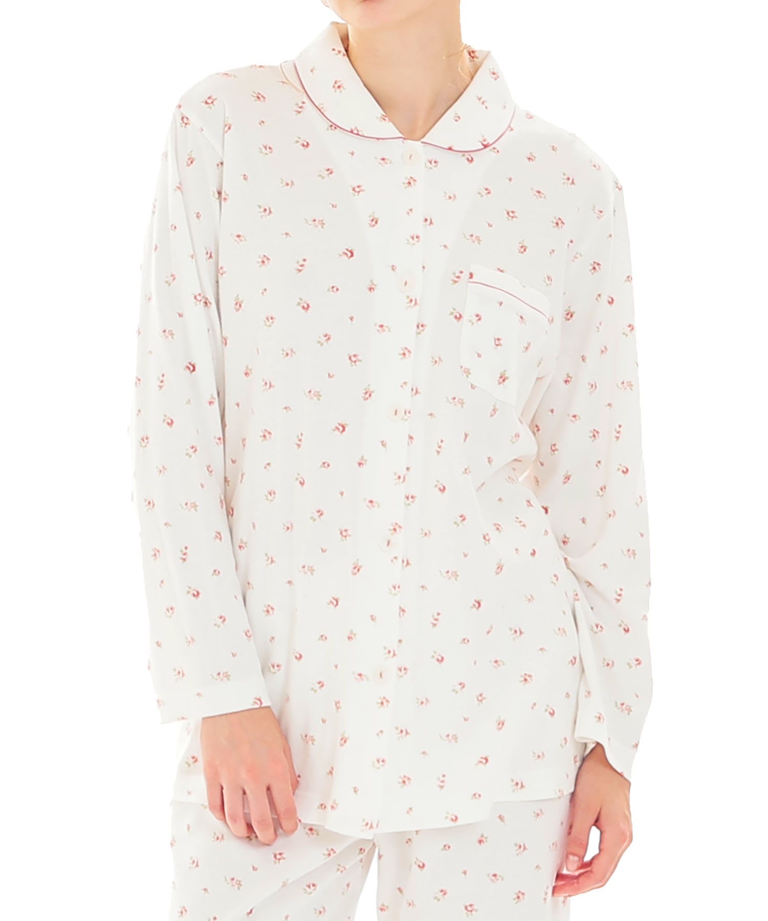 スムース小花シャツパジャマ_パジャマ&ルームウェア-セットアップ_ホワイト_0