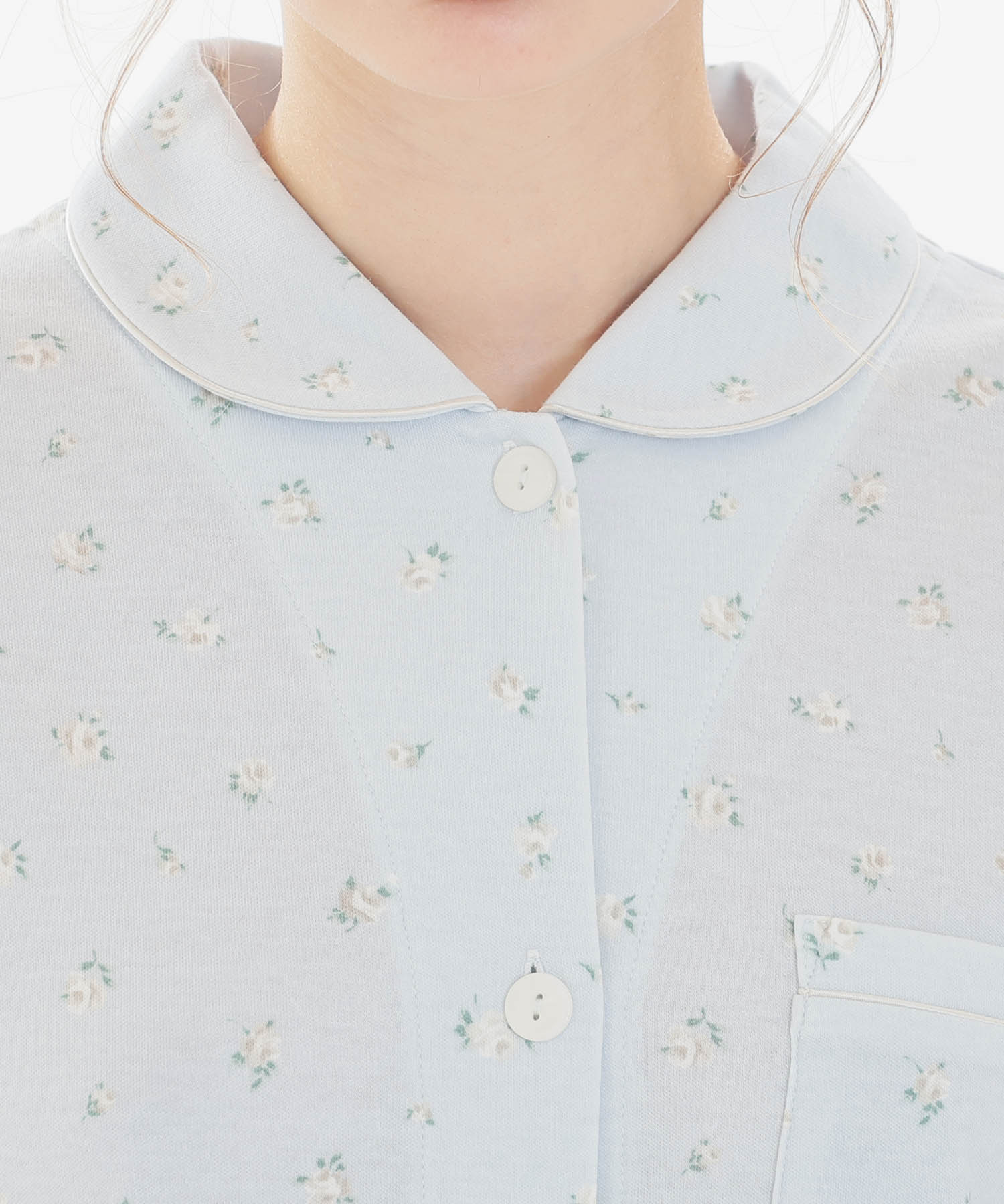 スムース小花シャツパジャマ_パジャマ&ルームウェア-セットアップ_ブルー_3