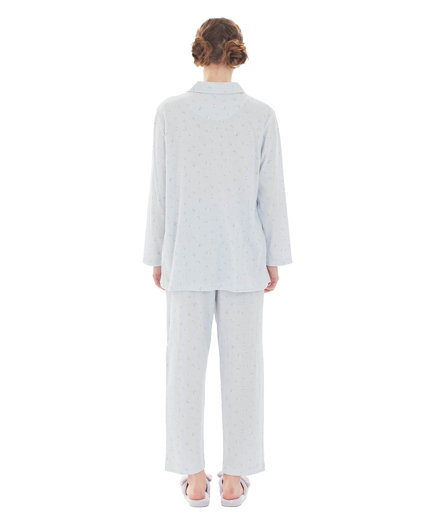 スムース小花シャツパジャマ_パジャマ&ルームウェア-セットアップ_ブルー_6