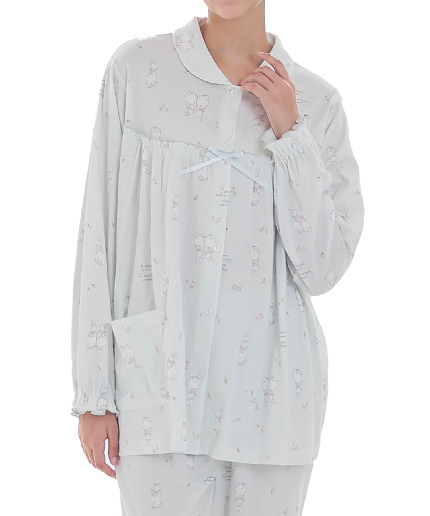 スムースうさぎローズフェミニンパジャマ_パジャマ&ルームウェア-セットアップ_ブルー_0