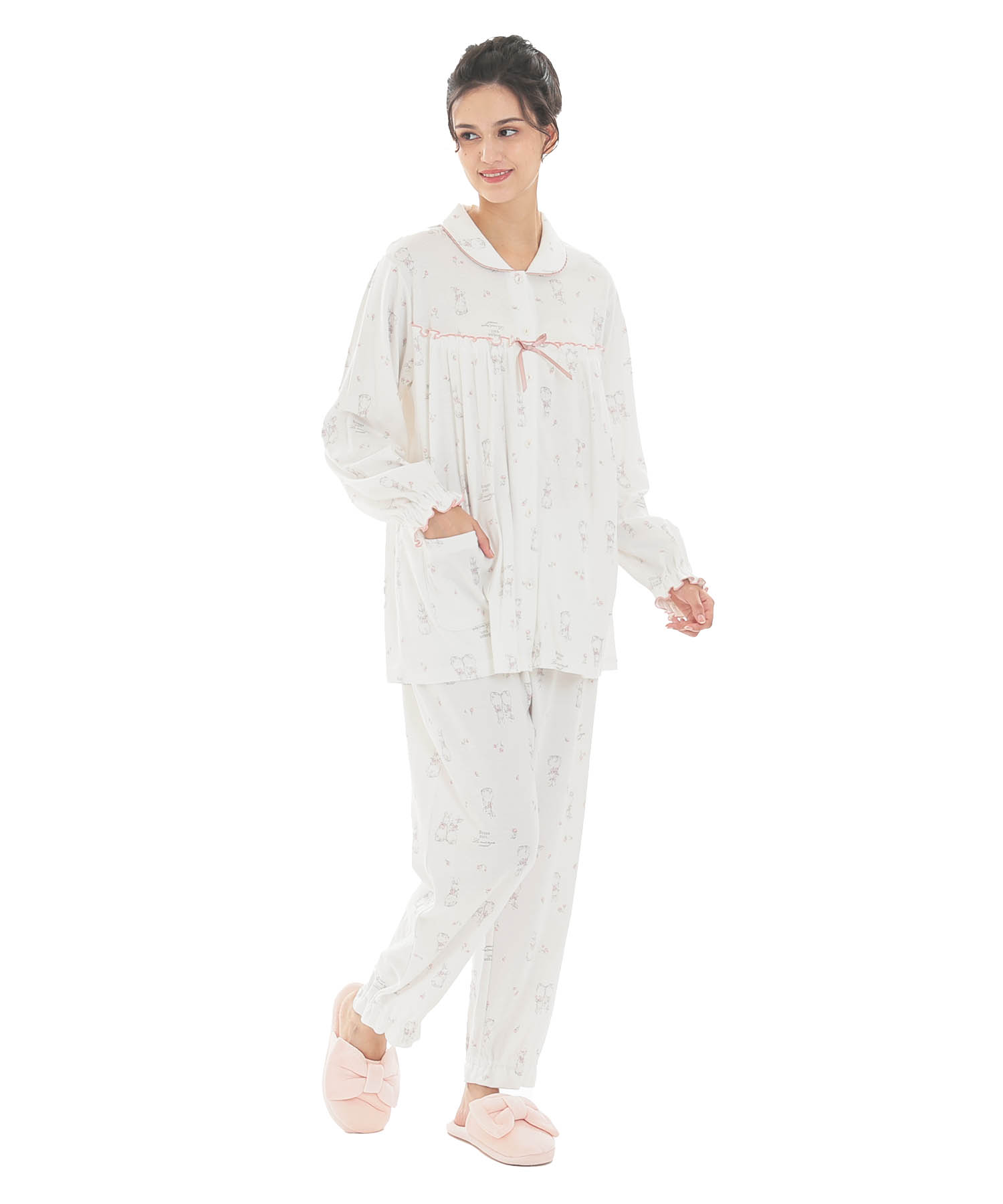 スムースうさぎローズフェミニンパジャマ_パジャマ&ルームウェア-セットアップ_ホワイト_2