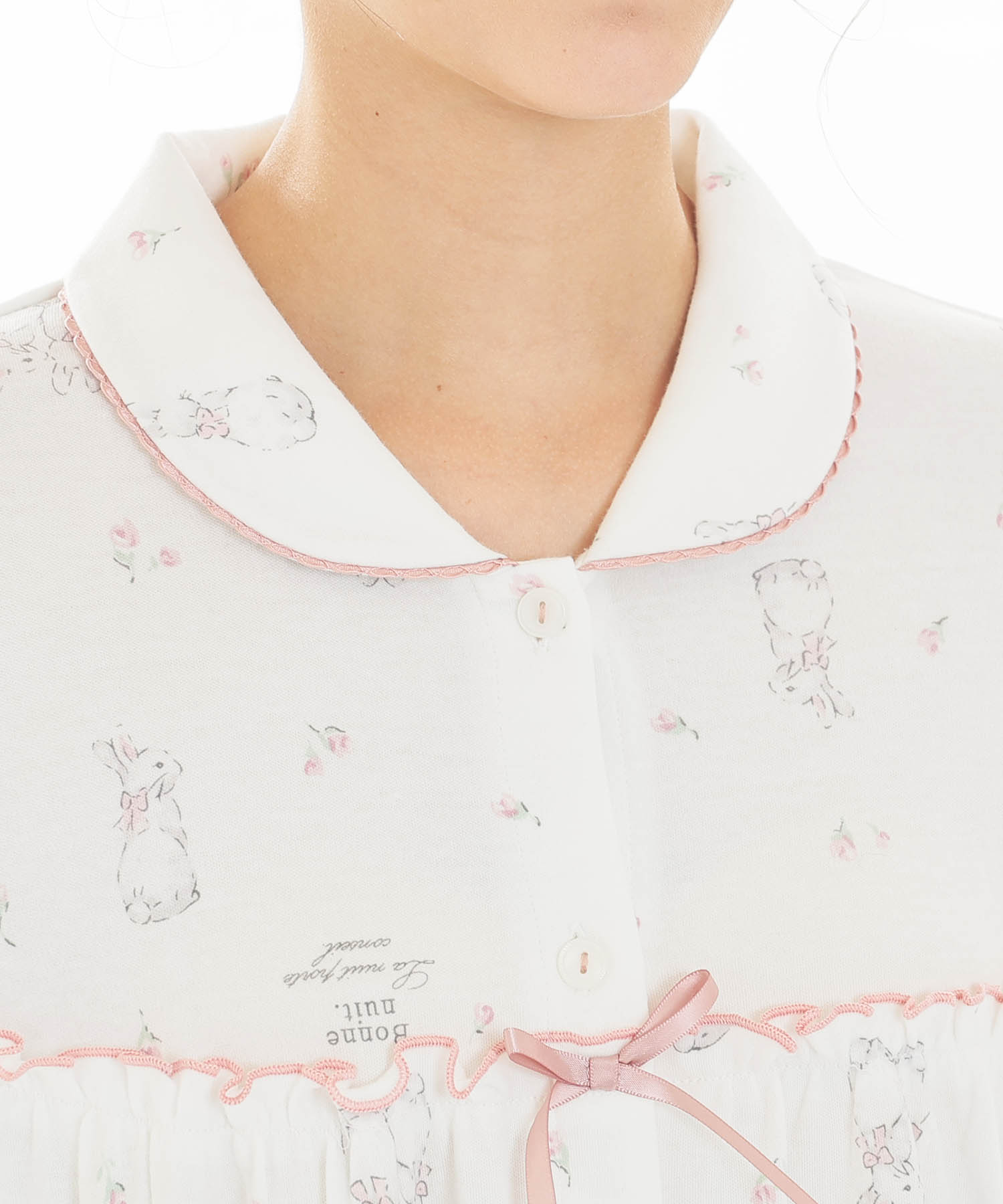 スムースうさぎローズフェミニンパジャマ_パジャマ&ルームウェア-セットアップ_ホワイト_3