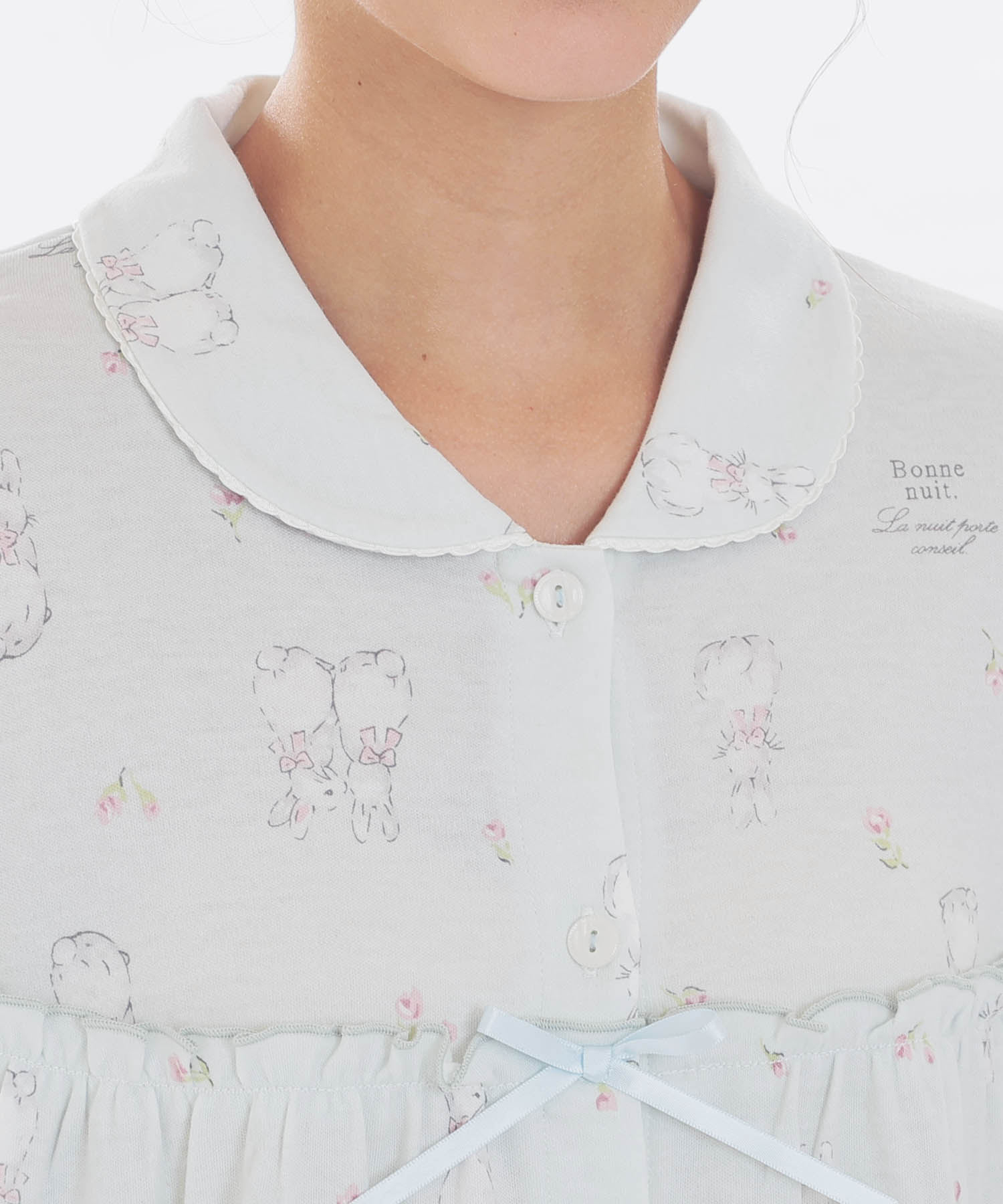 スムースうさぎローズフェミニンパジャマ_パジャマ&ルームウェア-セットアップ_ブルー_3