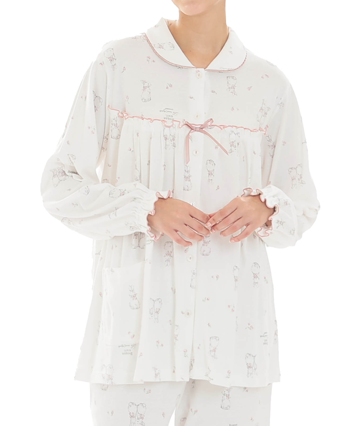 スムースうさぎローズフェミニンパジャマ_パジャマ&ルームウェア-セットアップ_ホワイト_0