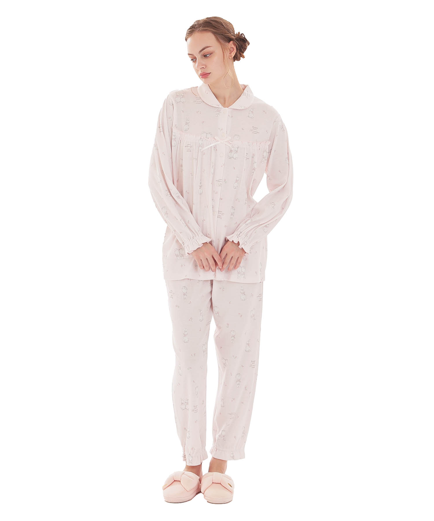 スムースうさぎローズフェミニンパジャマ_パジャマ&ルームウェア-セットアップ_ピンク_1