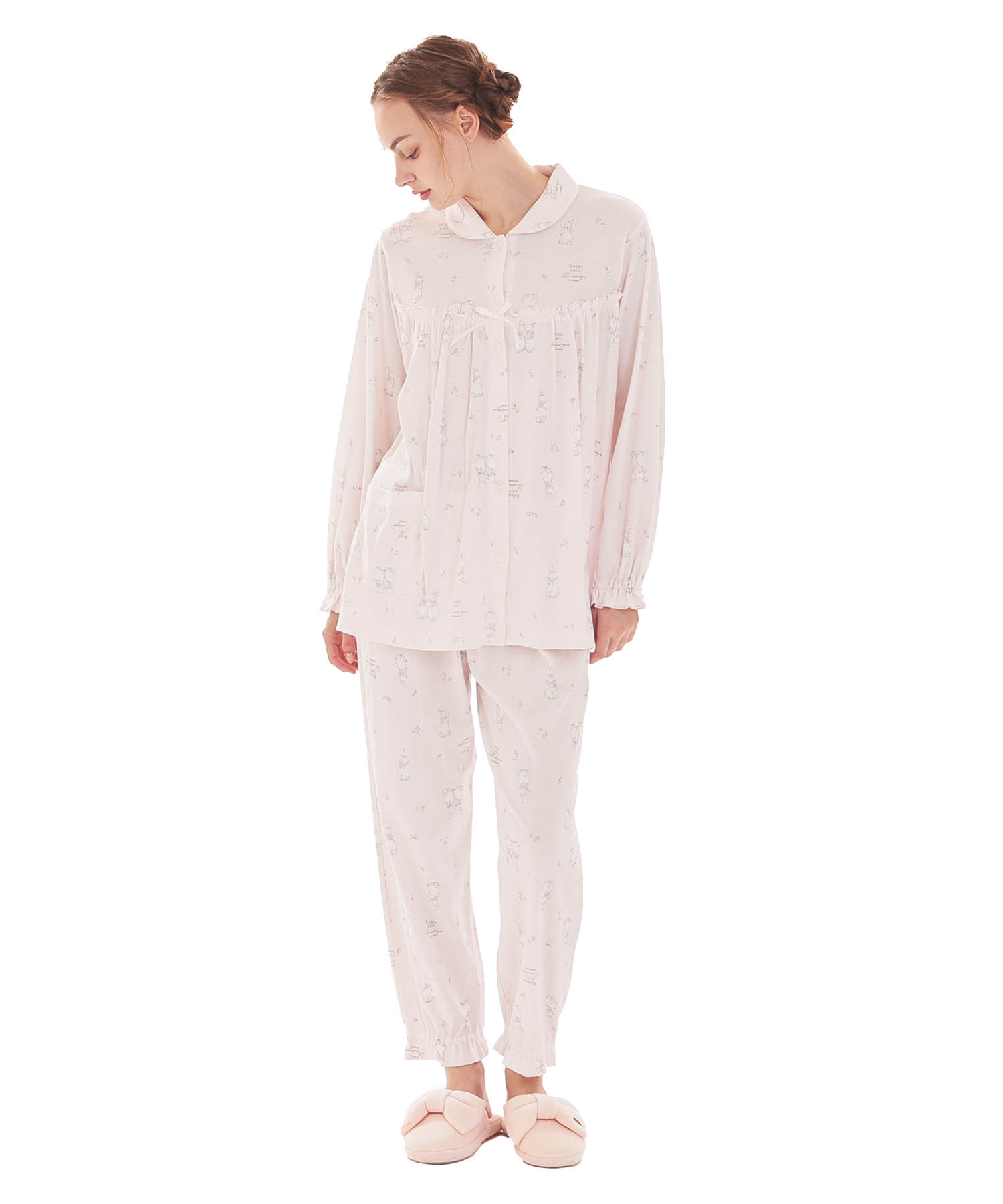 スムースうさぎローズフェミニンパジャマ_パジャマ&ルームウェア-セットアップ_ピンク_2