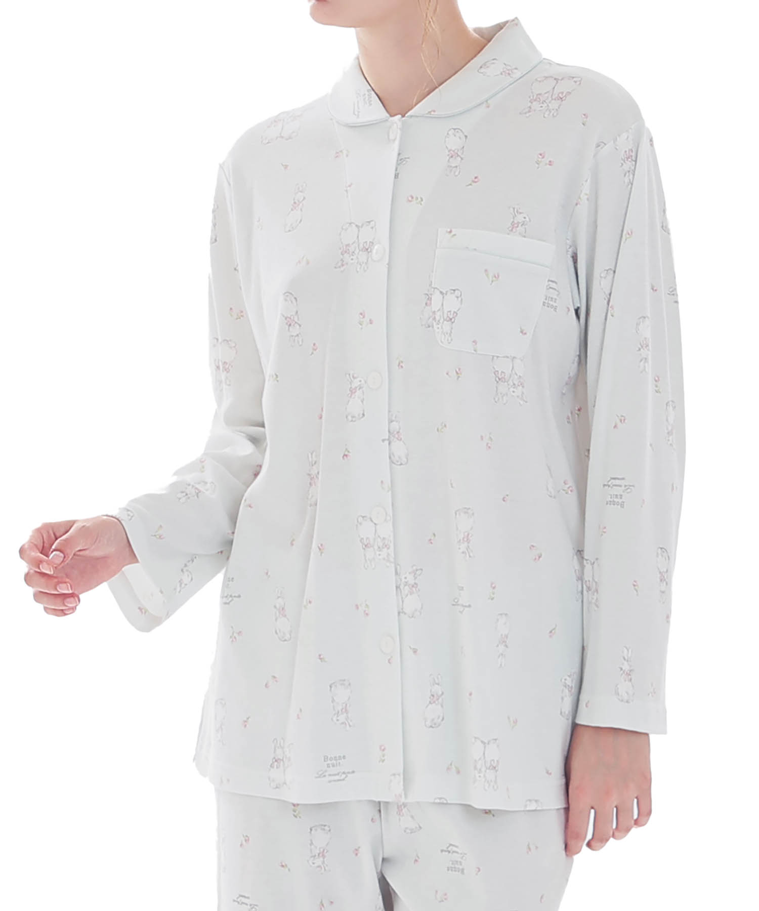 スムースうさぎローズシャツパジャマ