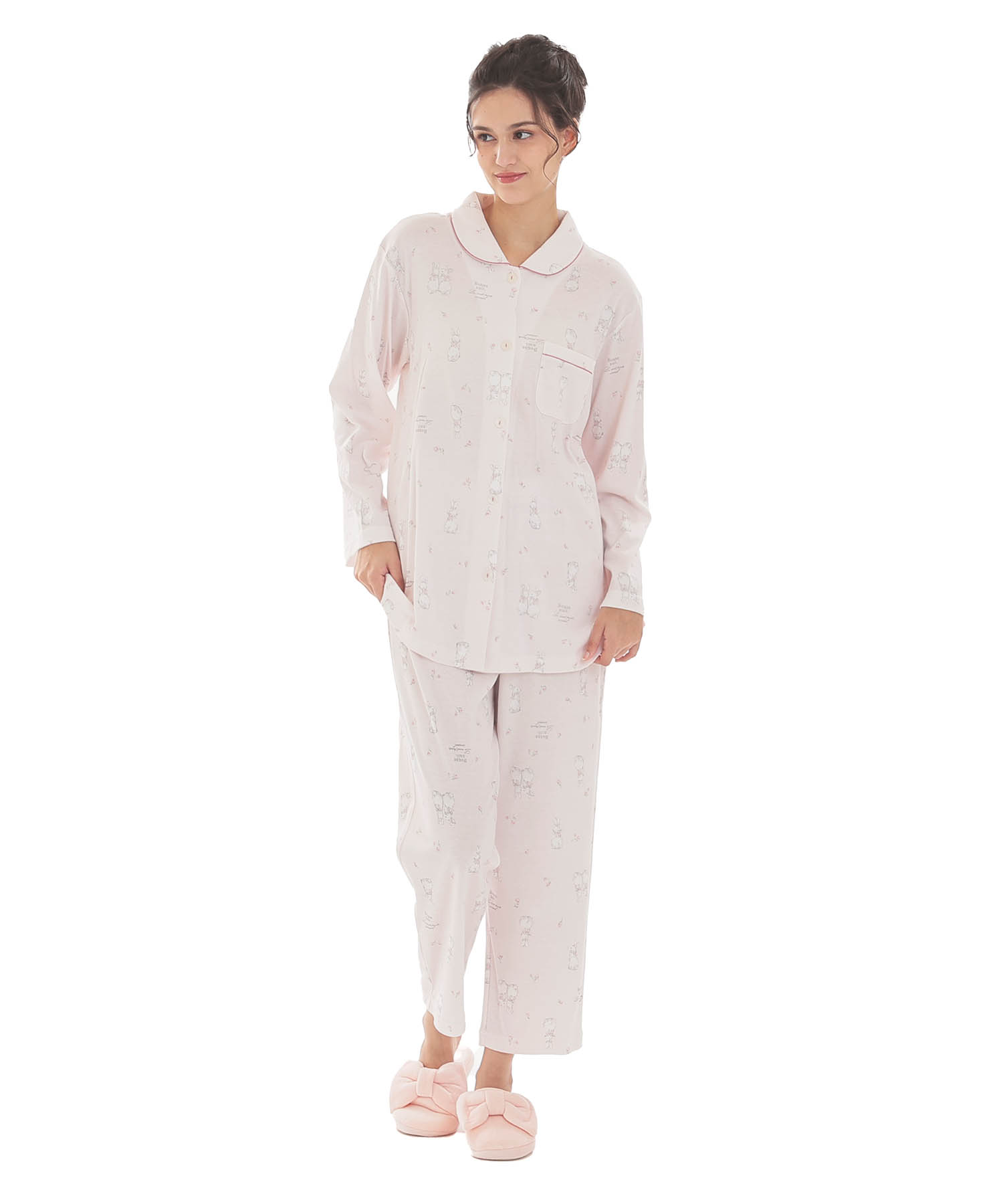 スムースうさぎローズシャツパジャマ_パジャマ&ルームウェア-セットアップ_ピンク_1