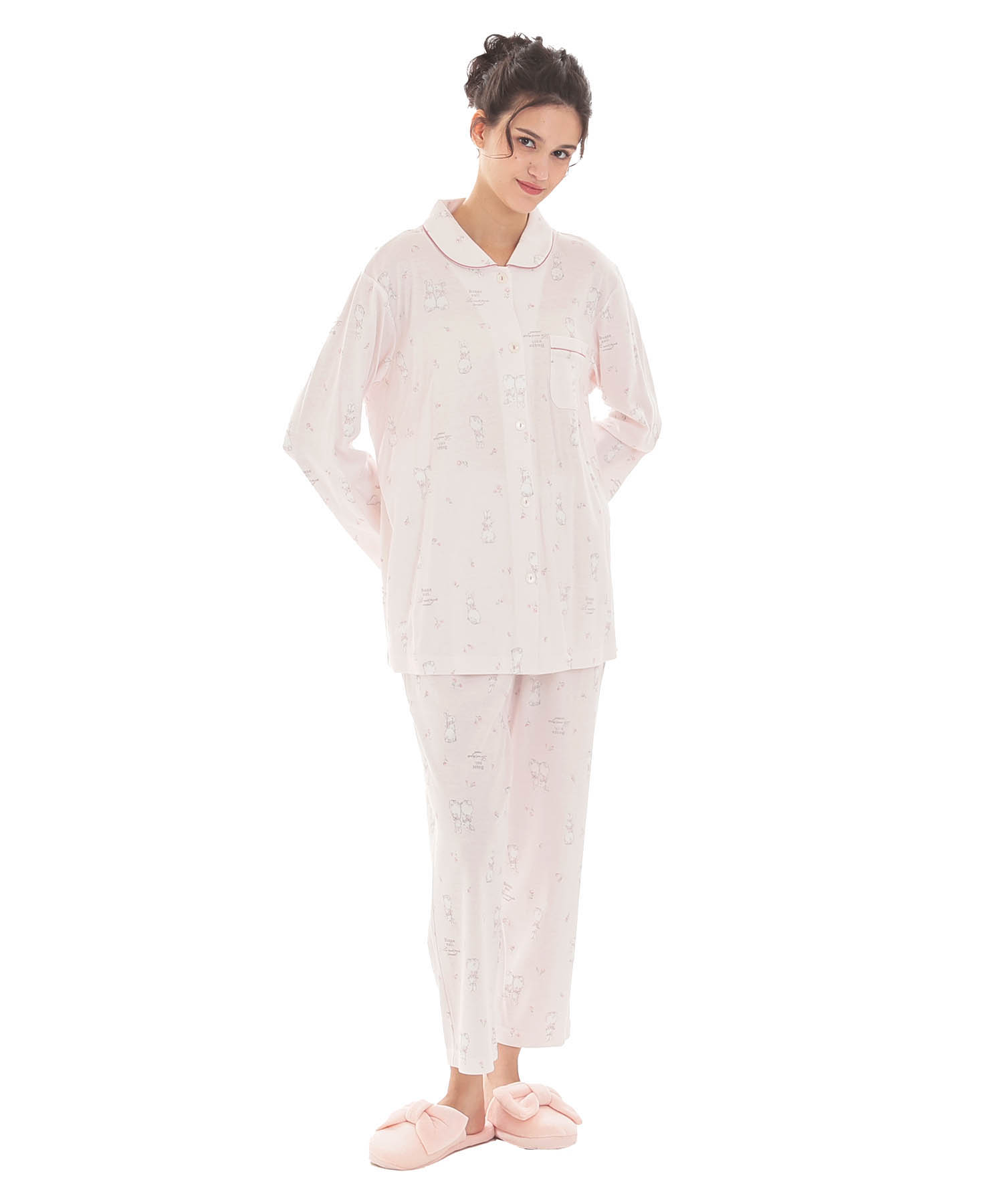 スムースうさぎローズシャツパジャマ_パジャマ&ルームウェア-セットアップ_ピンク_2