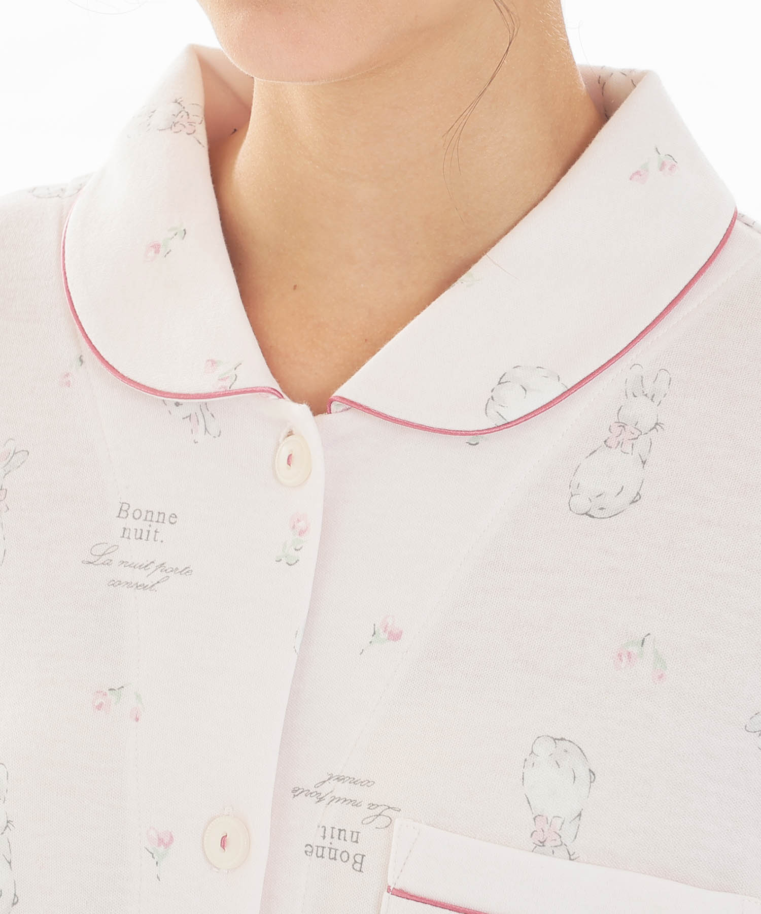 スムースうさぎローズシャツパジャマ_パジャマ&ルームウェア-セットアップ_ピンク_3