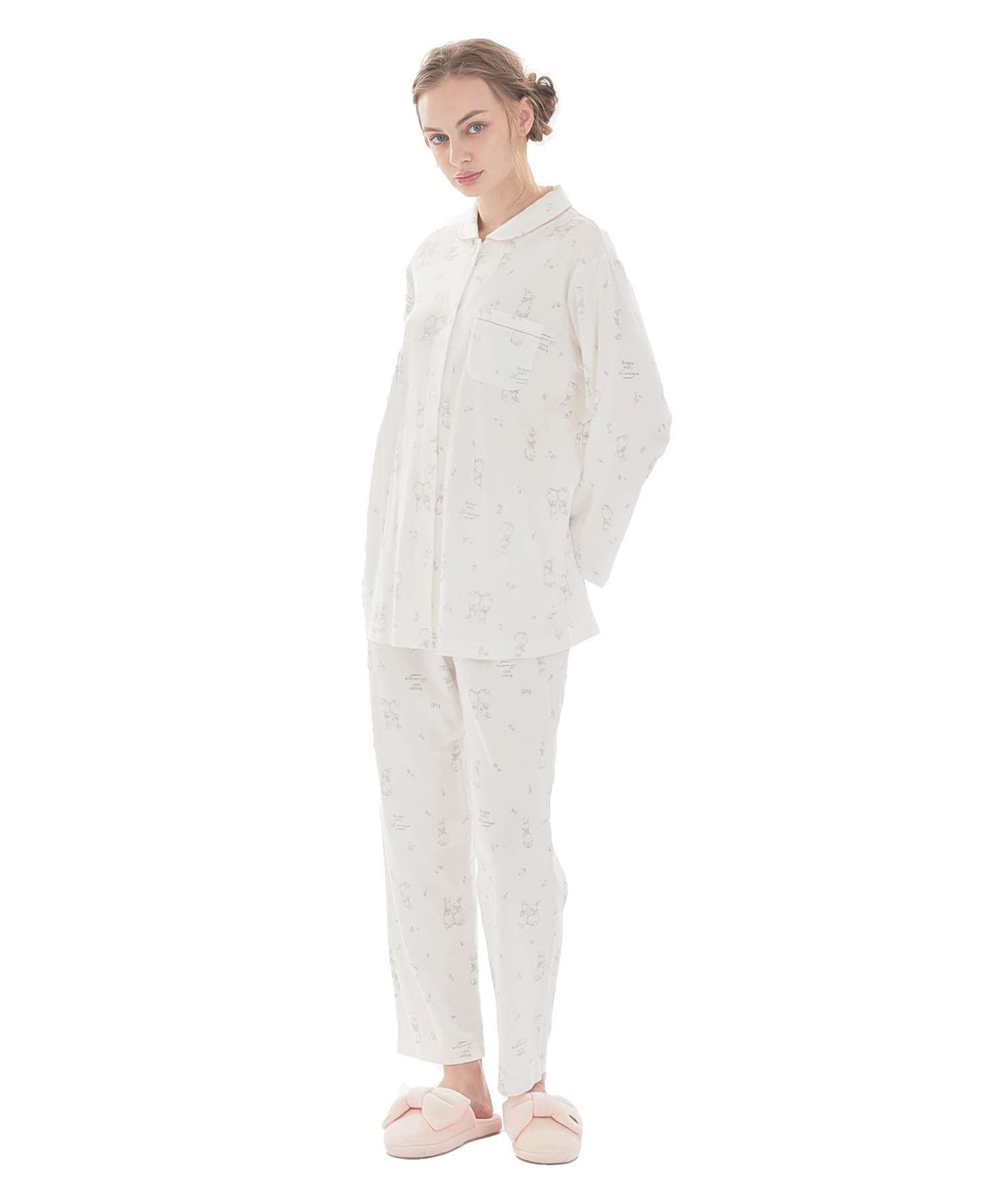 スムースうさぎローズシャツパジャマ_パジャマ&ルームウェア-セットアップ_ホワイト_2