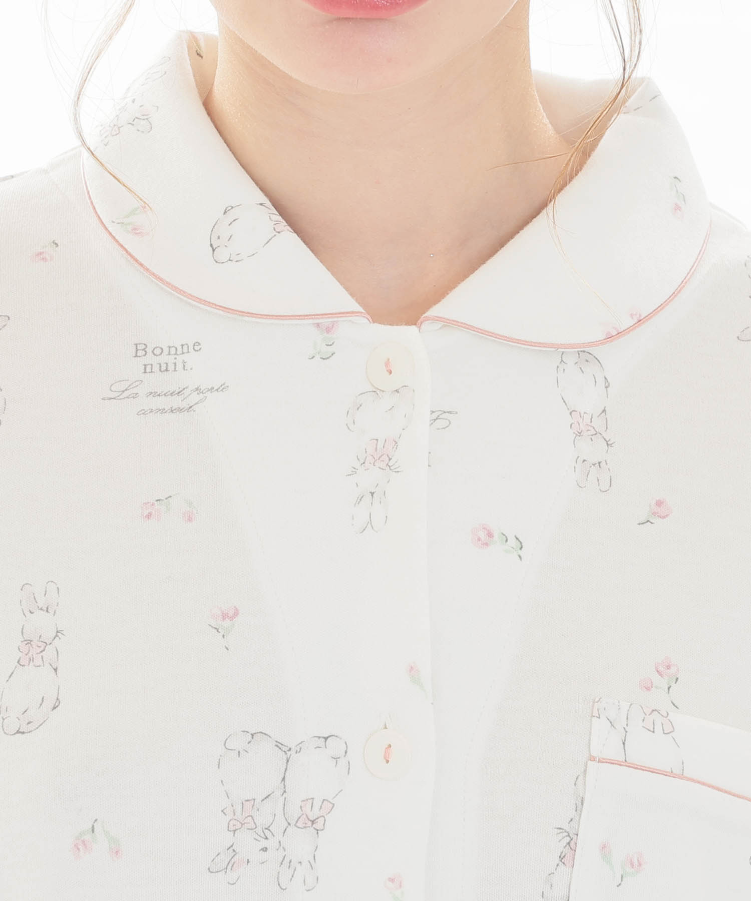 スムースうさぎローズシャツパジャマ_パジャマ&ルームウェア-セットアップ_ホワイト_3