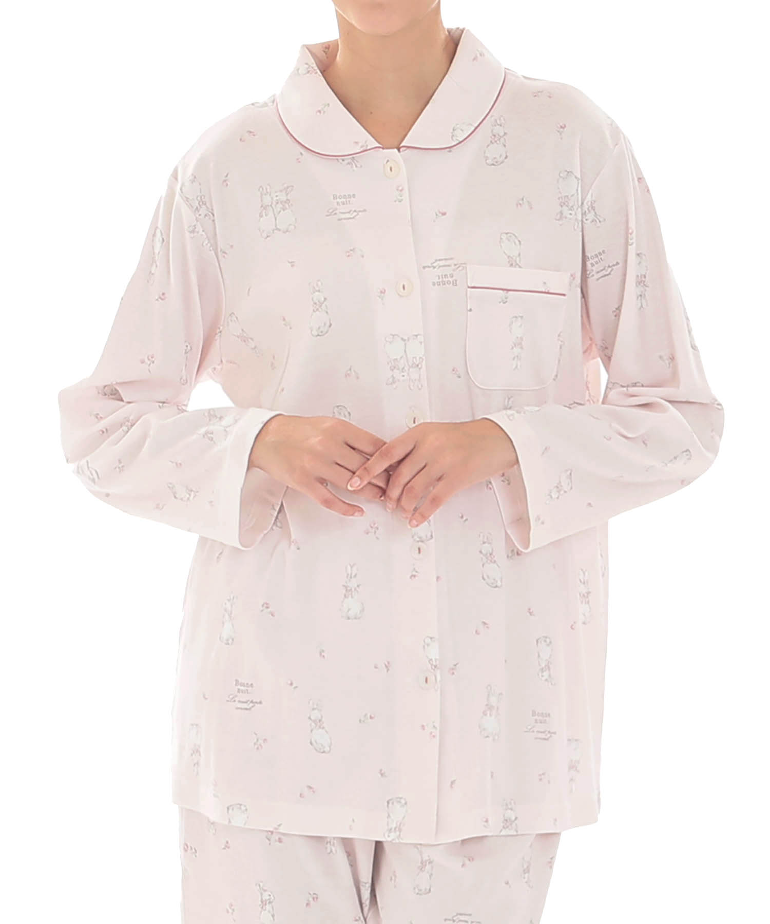 スムースうさぎローズシャツパジャマ_パジャマ&ルームウェア-セットアップ_ピンク_0