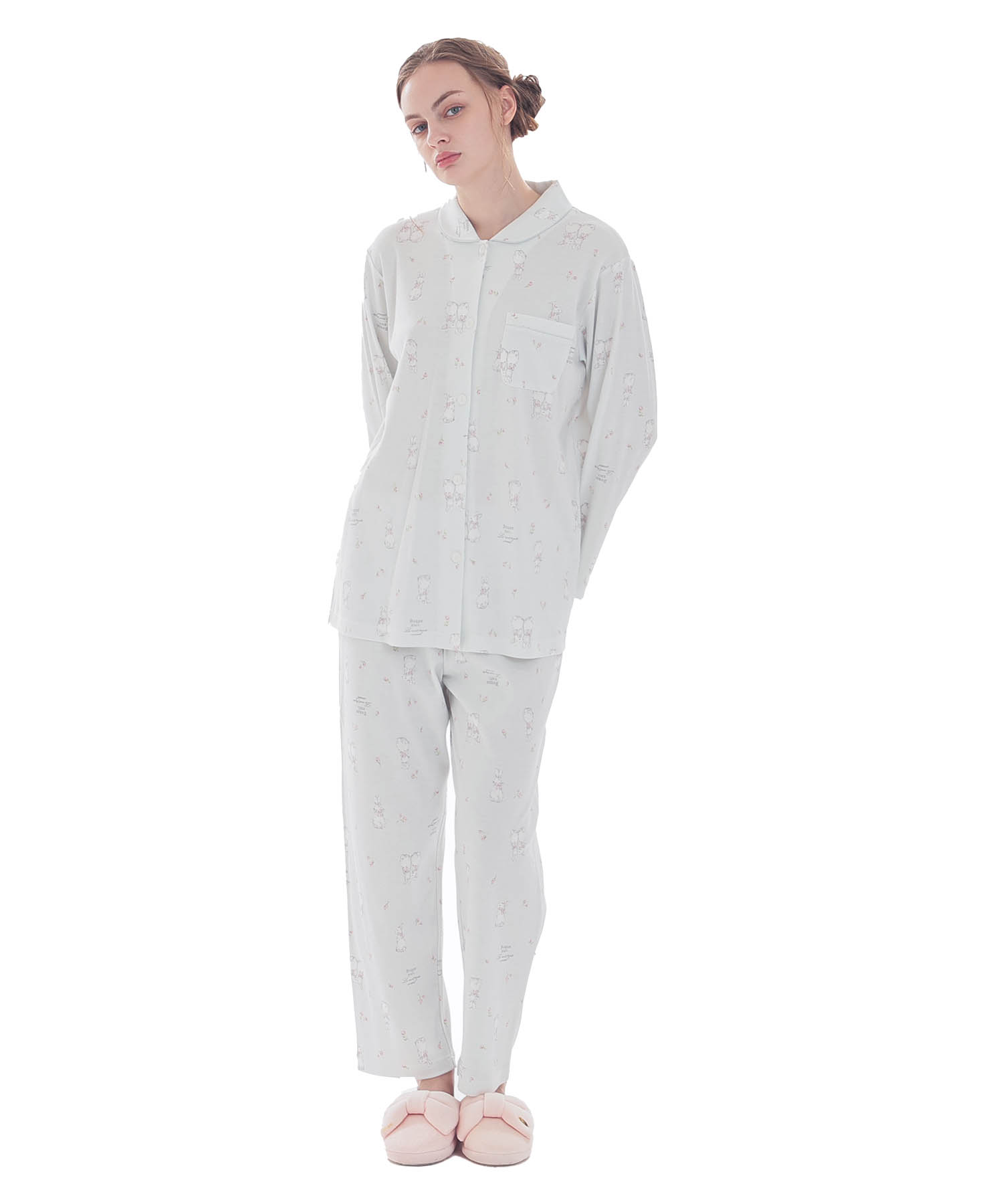 スムースうさぎローズシャツパジャマ_パジャマ&ルームウェア-セットアップ_ブルー_2