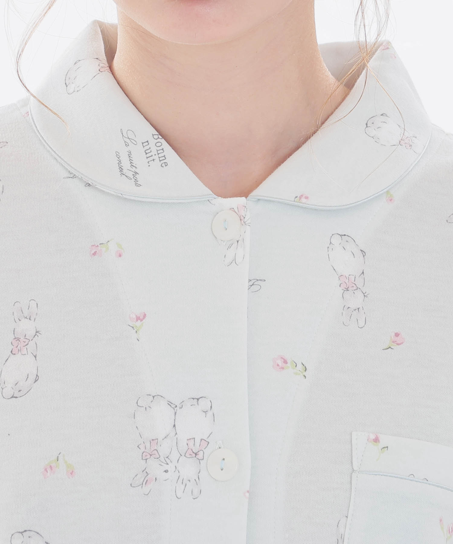 スムースうさぎローズシャツパジャマ_パジャマ&ルームウェア-セットアップ_ブルー_3