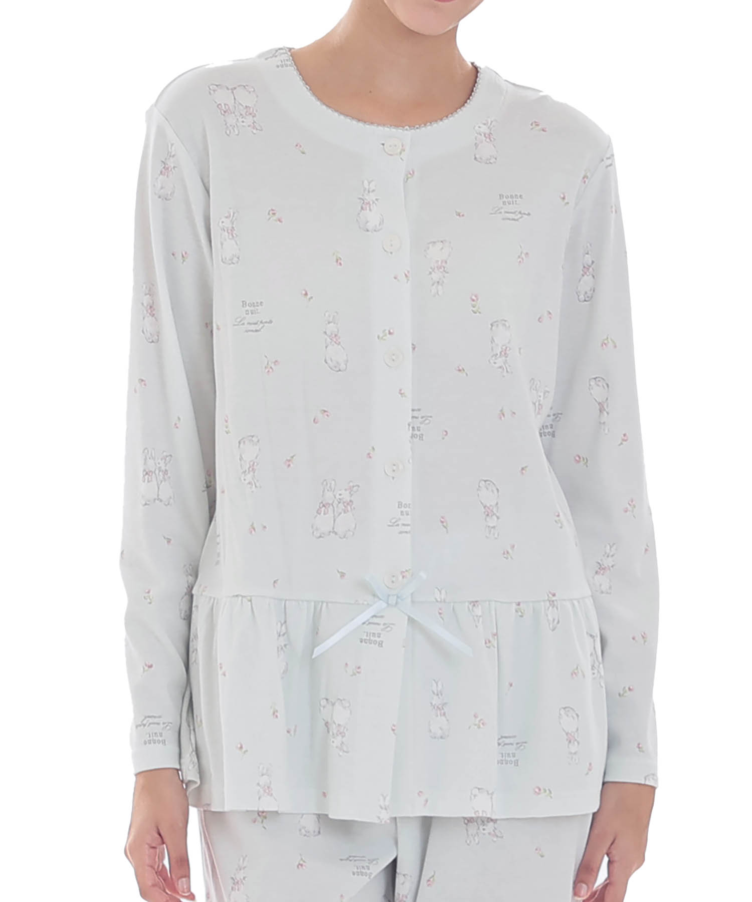 スムースうさぎローズペプラムパジャマ_パジャマ&ルームウェア-セットアップ_ブルー_0