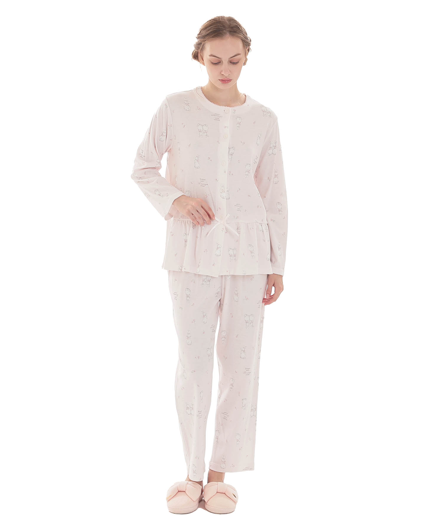 スムースうさぎローズペプラムパジャマ_パジャマ&ルームウェア-セットアップ_ピンク_1