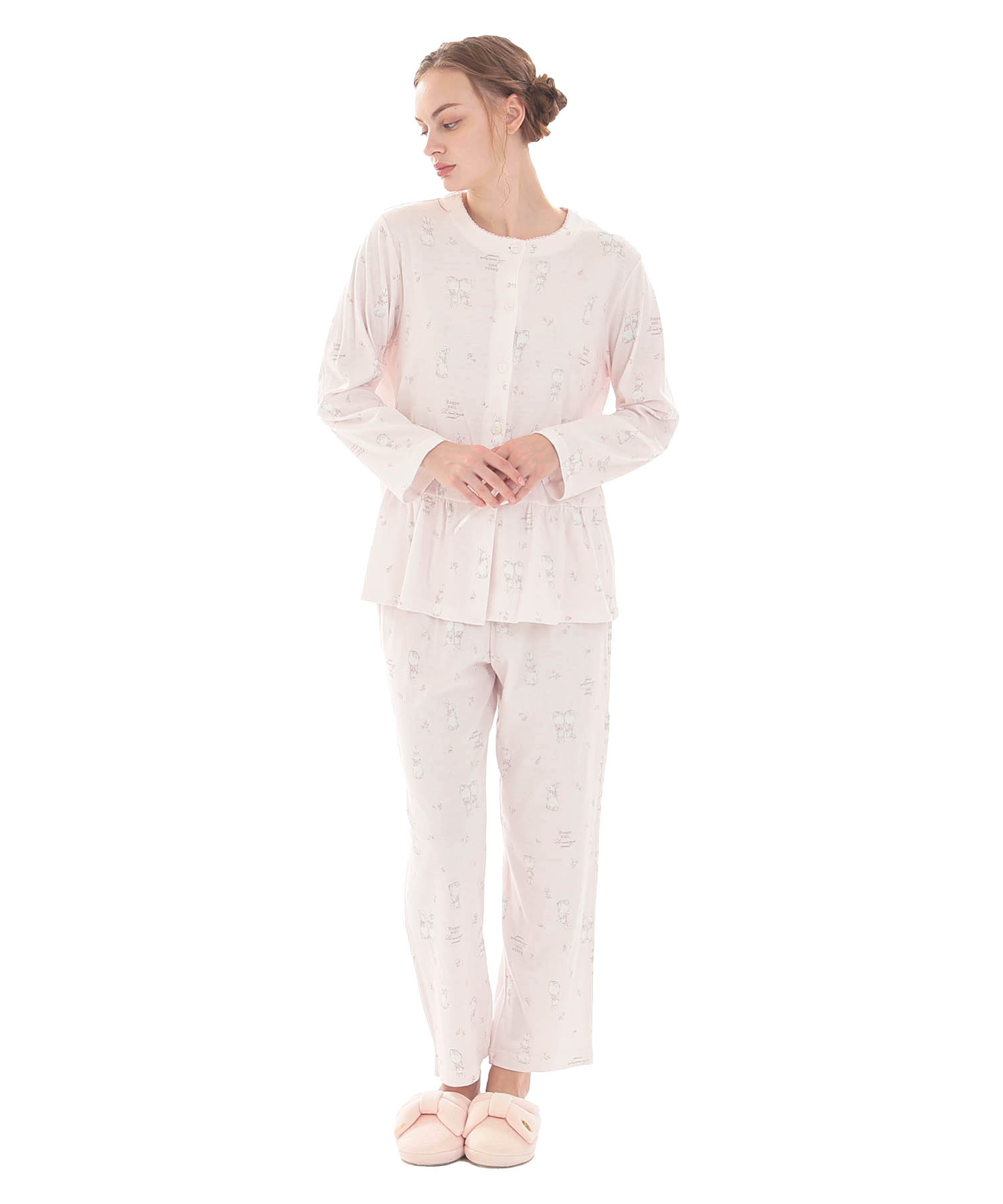 スムースうさぎローズペプラムパジャマ_パジャマ&ルームウェア-セットアップ_ピンク_2