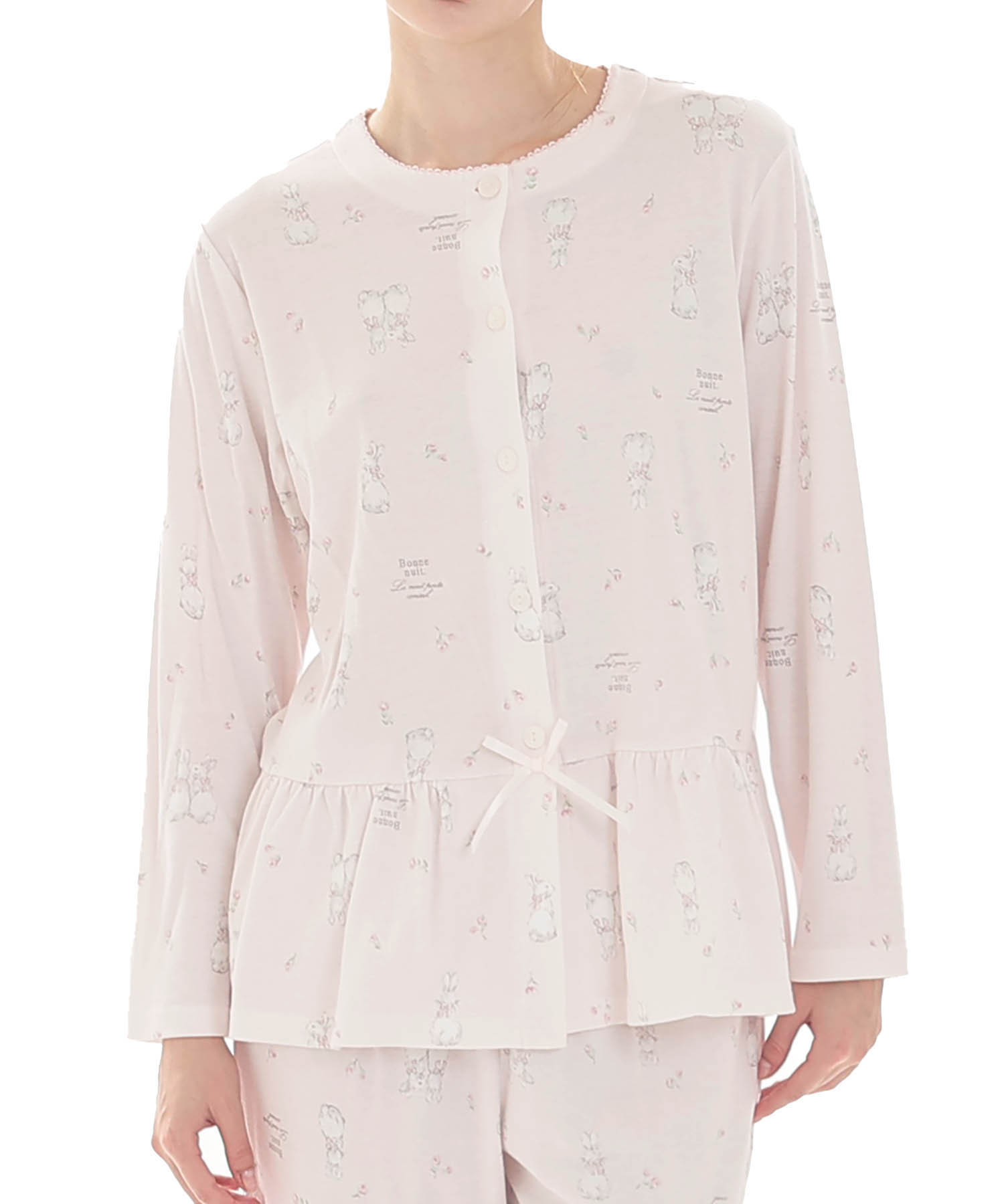 スムースうさぎローズペプラムパジャマ_パジャマ&ルームウェア-セットアップ_ピンク_0