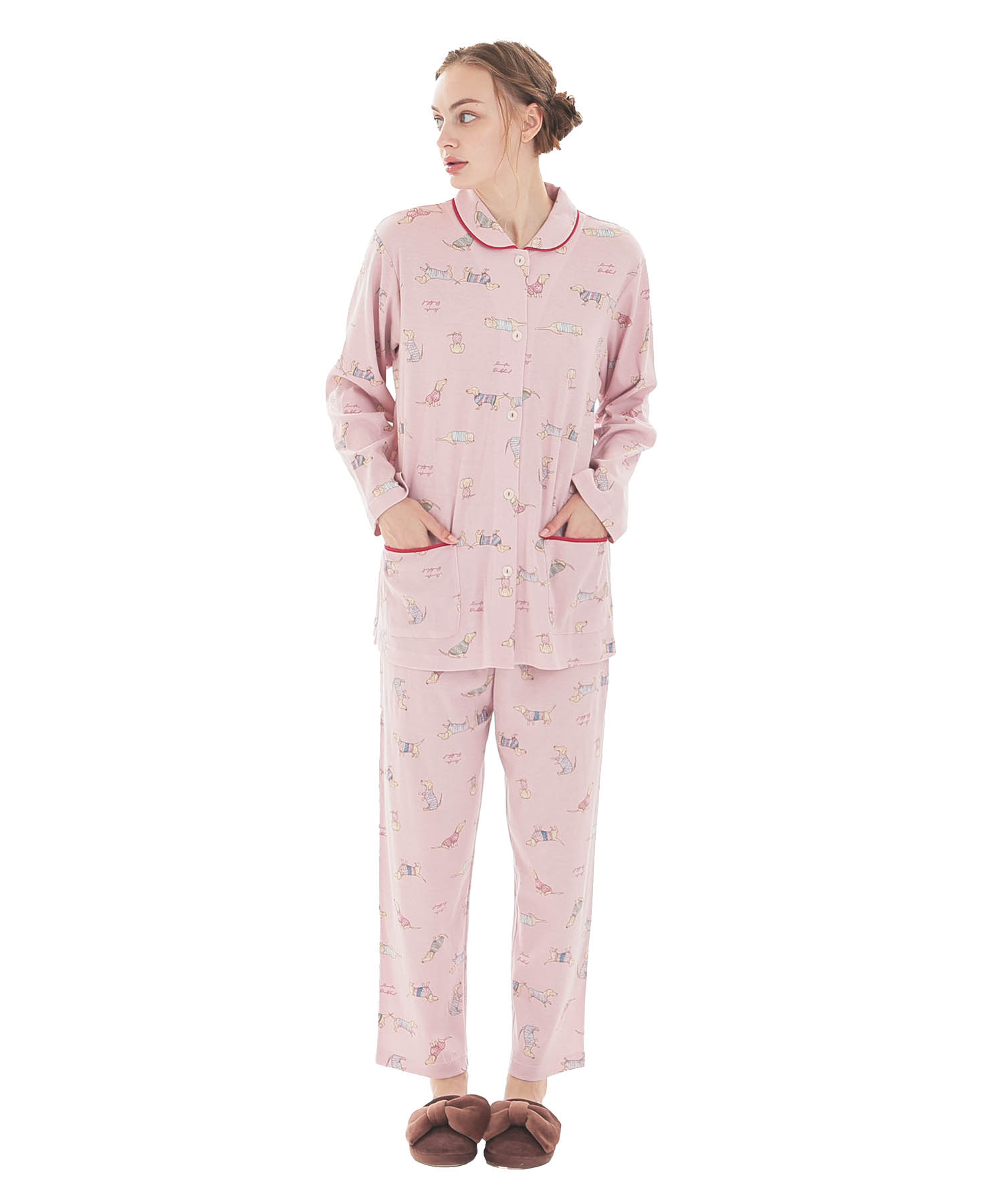 スムースダックスフンドシャツパジャマ_パジャマ&ルームウェア-セットアップ_ピンク_1