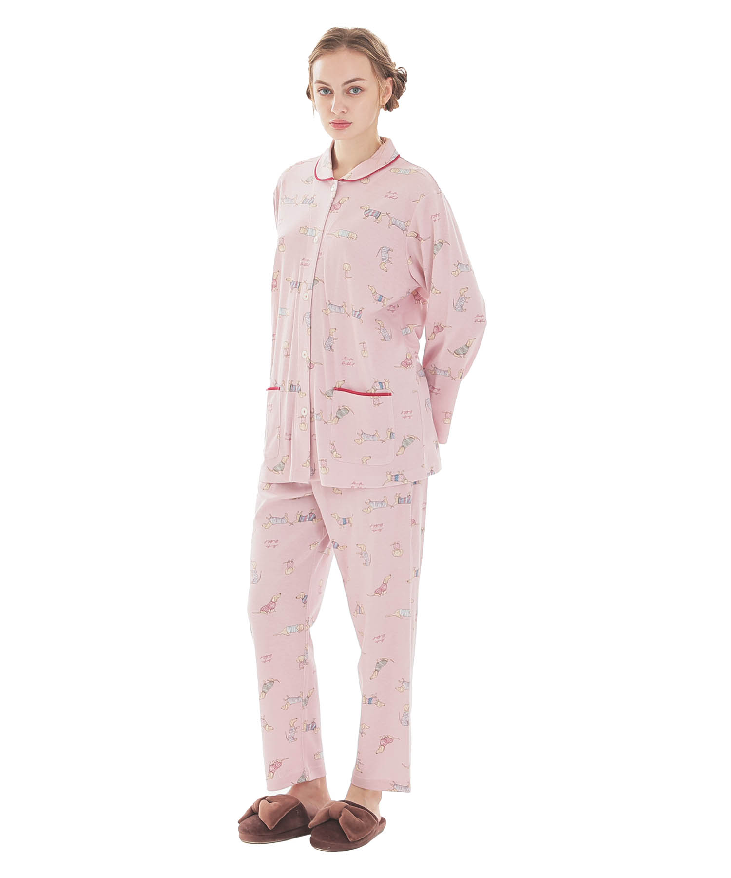 スムースダックスフンドシャツパジャマ_パジャマ&ルームウェア-セットアップ_ピンク_2