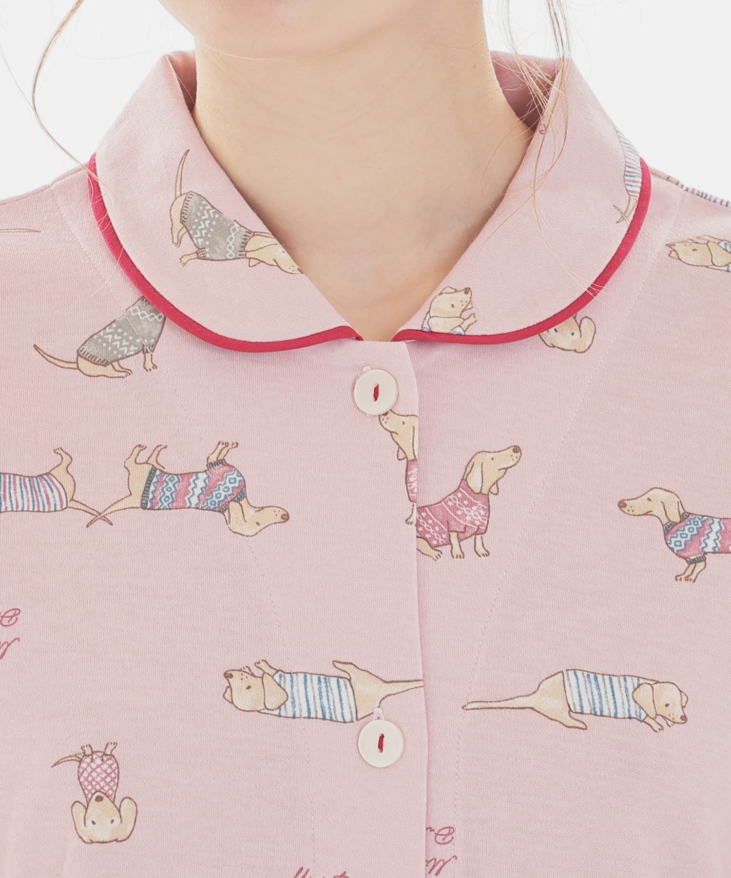 スムースダックスフンドシャツパジャマ_パジャマ&ルームウェア-セットアップ_ピンク_3