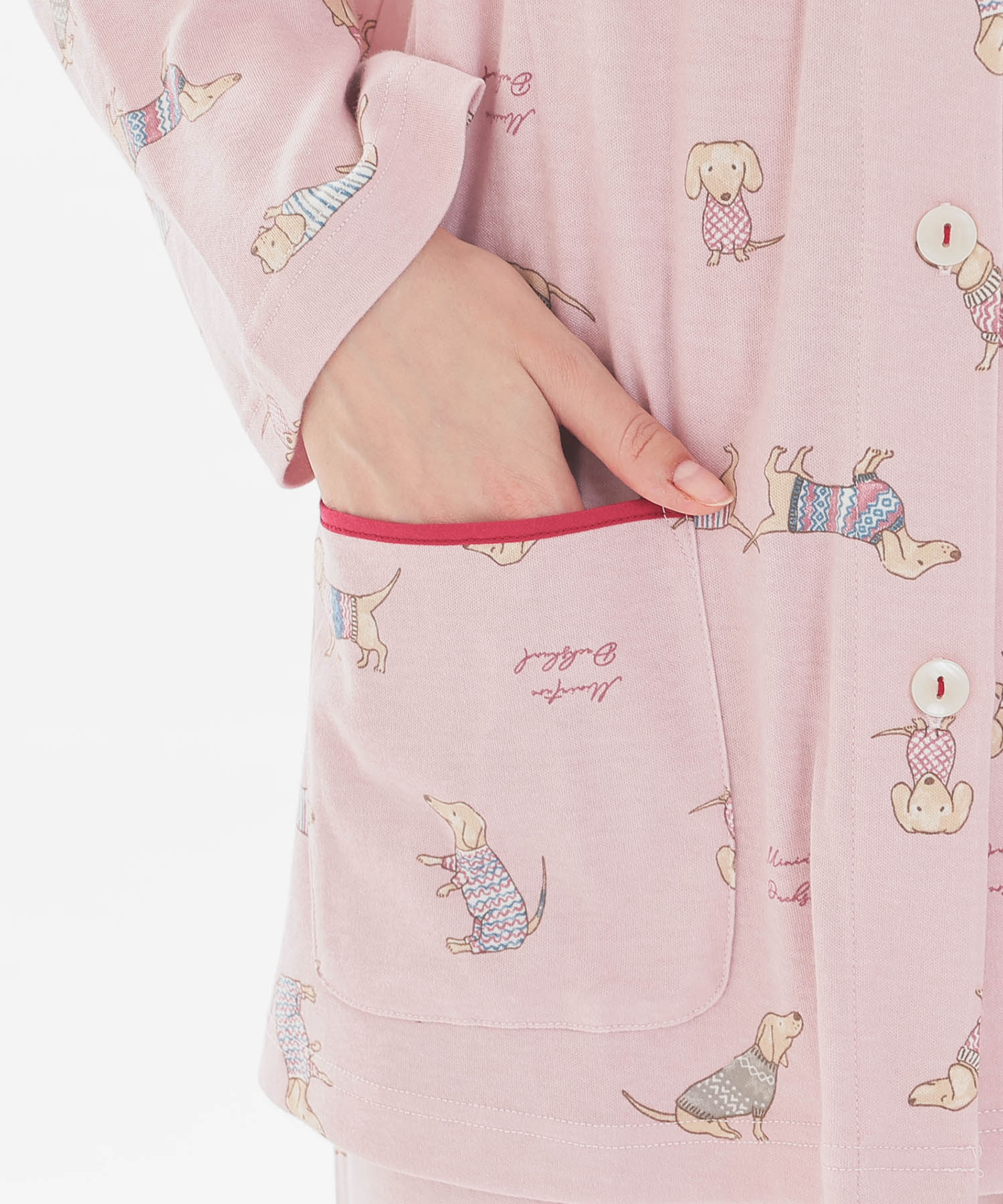 スムースダックスフンドシャツパジャマ_パジャマ&ルームウェア-セットアップ_ピンク_4