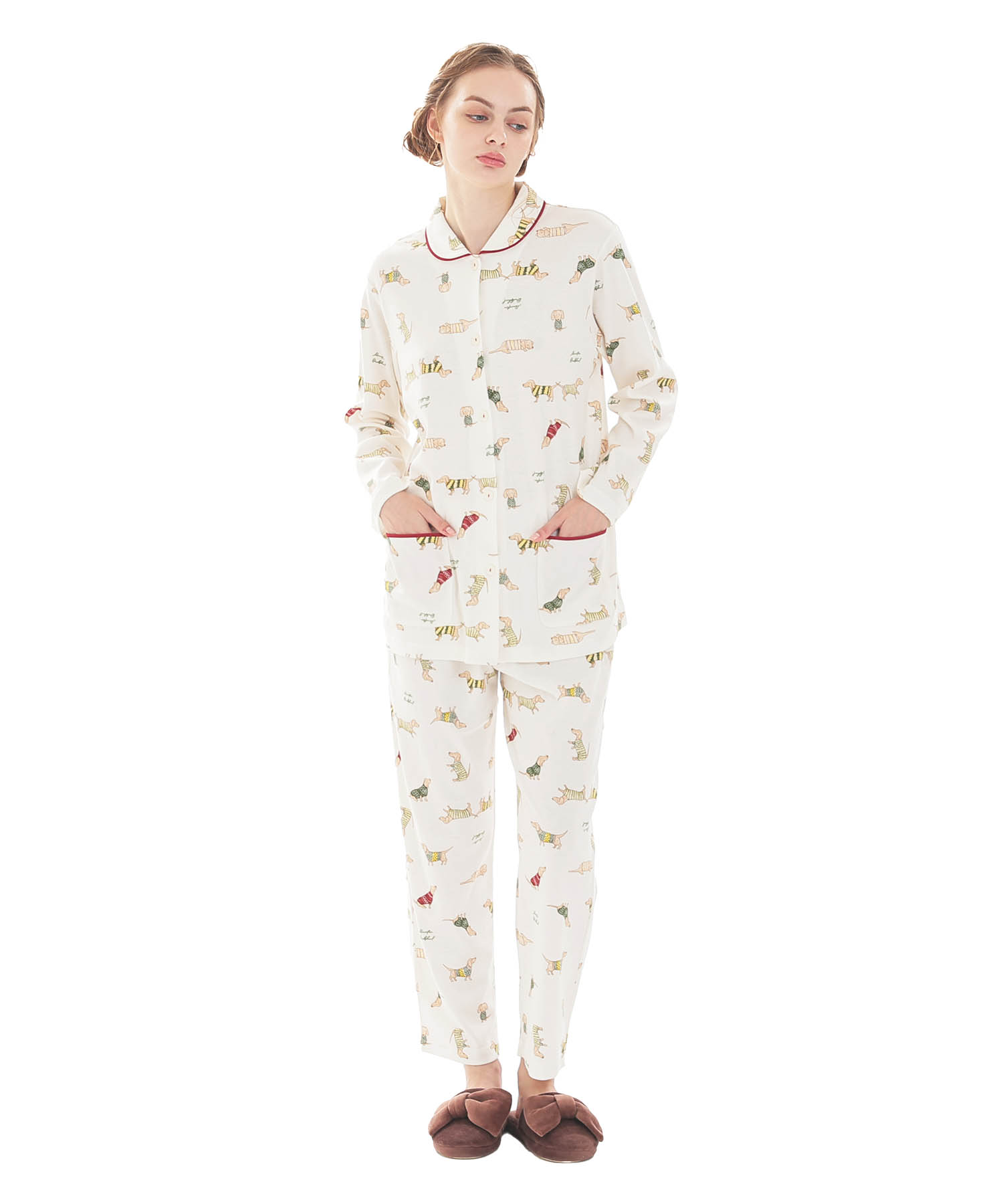 スムースダックスフンドシャツパジャマ_パジャマ&ルームウェア-セットアップ_ホワイト_1