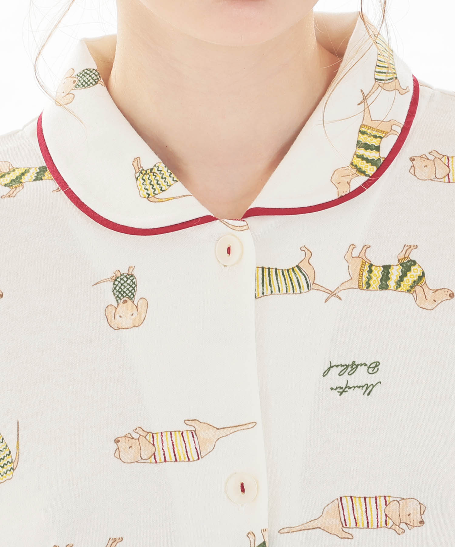 スムースダックスフンドシャツパジャマ_パジャマ&ルームウェア-セットアップ_ホワイト_3