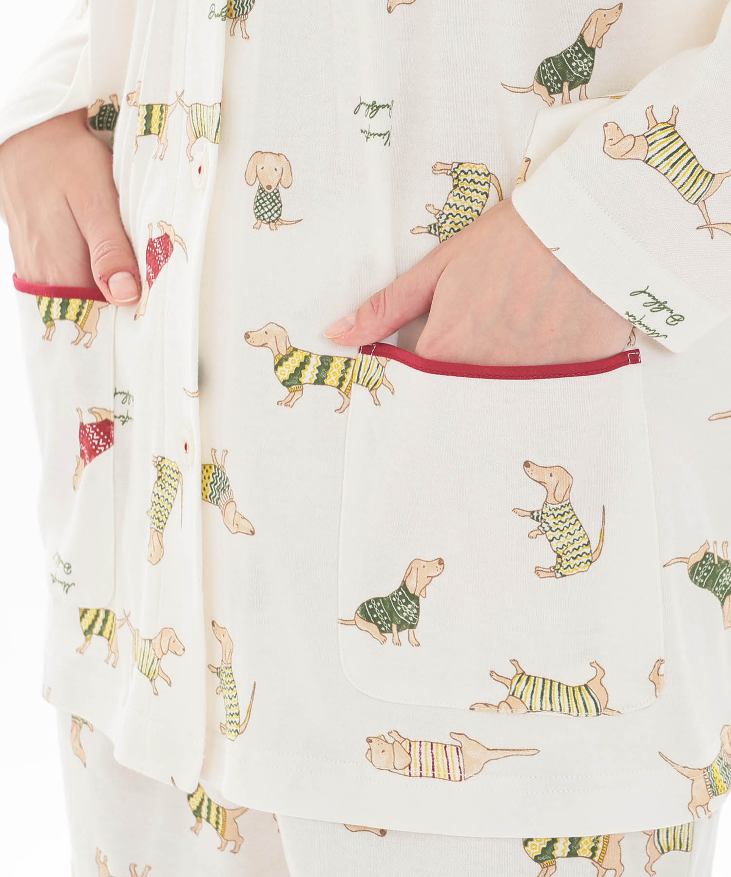 スムースダックスフンドシャツパジャマ_パジャマ&ルームウェア-セットアップ_ホワイト_4