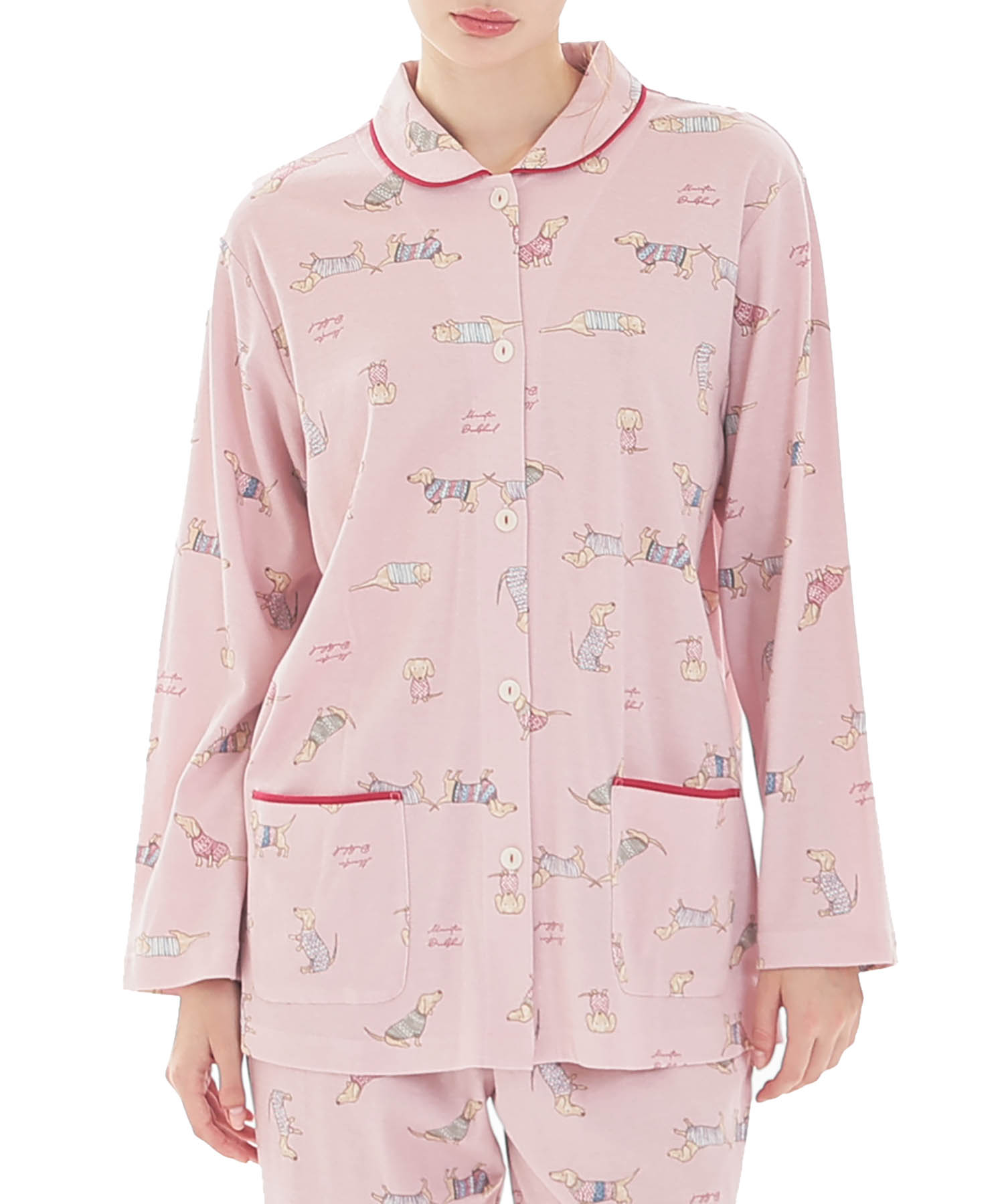 スムースダックスフンドシャツパジャマ_パジャマ&ルームウェア-セットアップ_ピンク_0