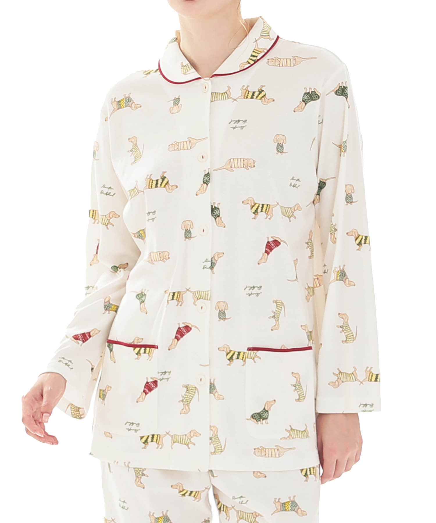 スムースダックスフンドシャツパジャマ_パジャマ&ルームウェア-セットアップ_ホワイト_0