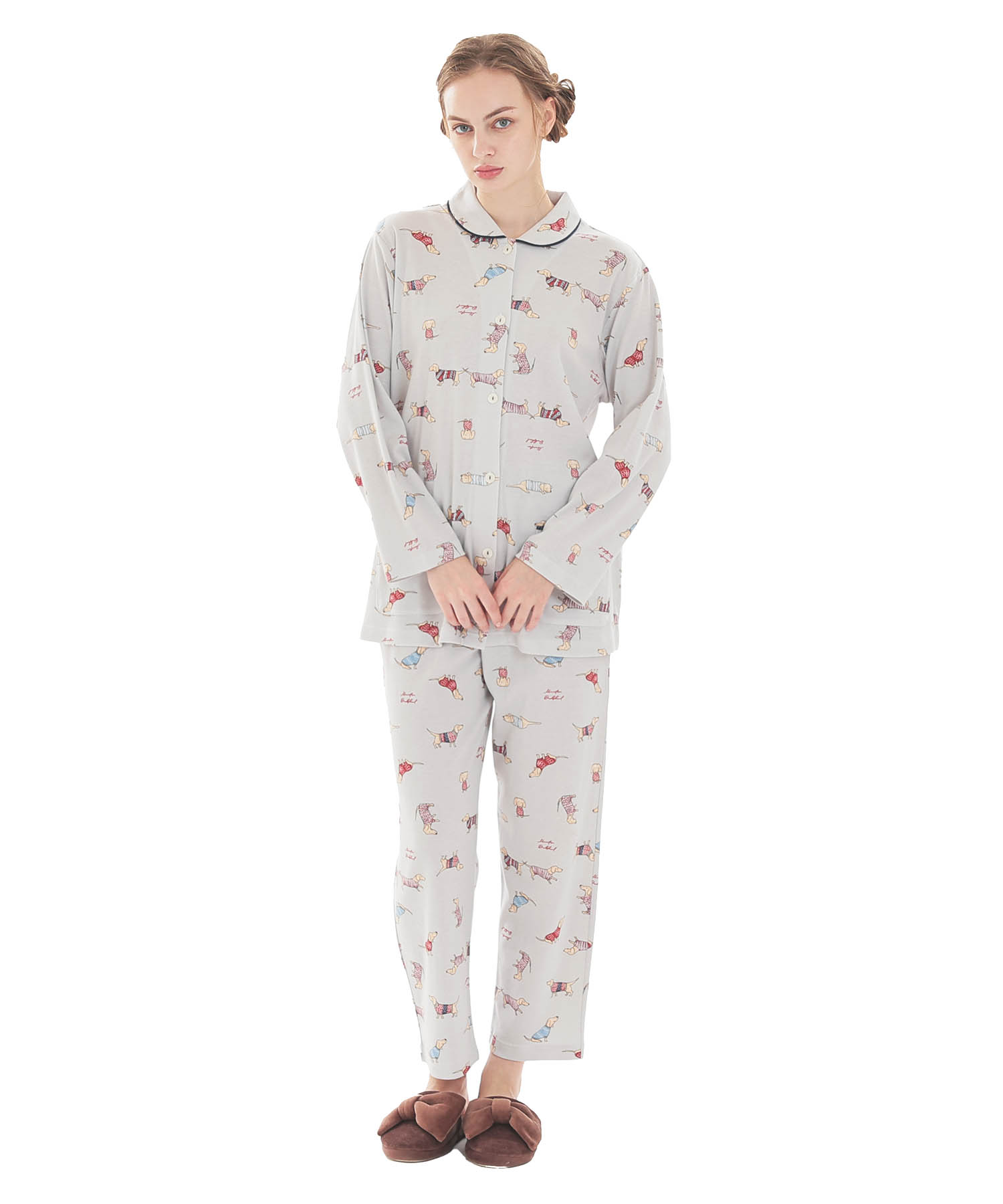 スムースダックスフンドシャツパジャマ_パジャマ&ルームウェア-セットアップ_グレー_1