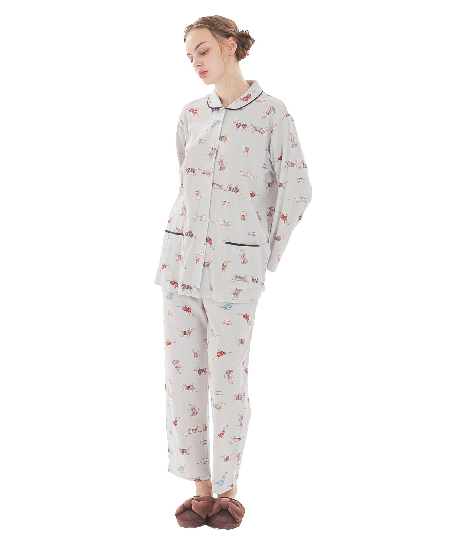 スムースダックスフンドシャツパジャマ_パジャマ&ルームウェア-セットアップ_グレー_2