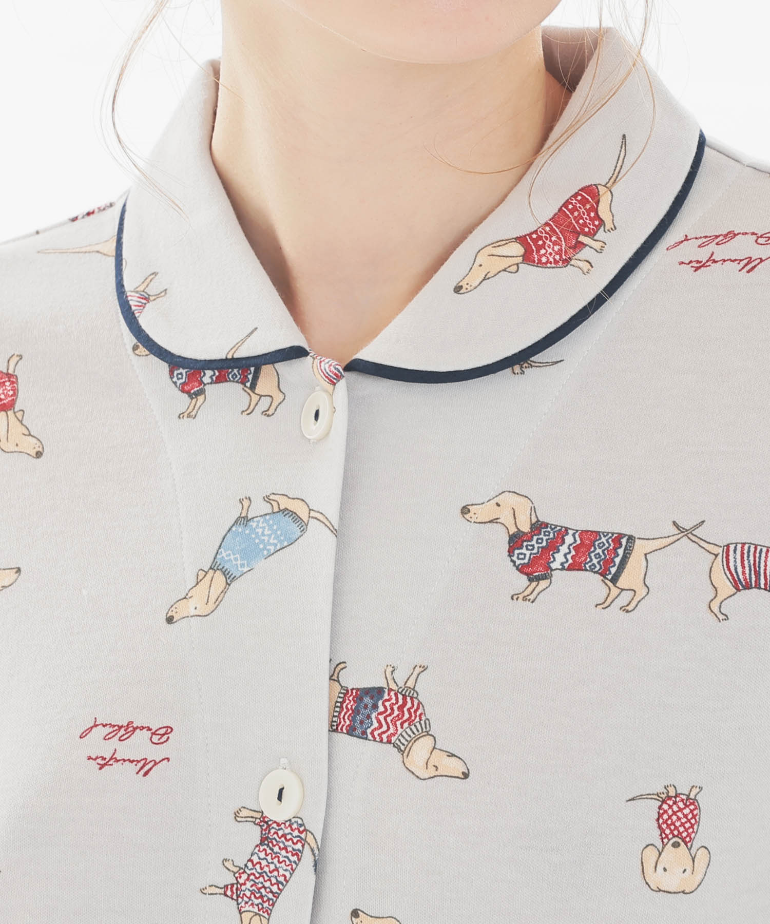 スムースダックスフンドシャツパジャマ_パジャマ&ルームウェア-セットアップ_グレー_3