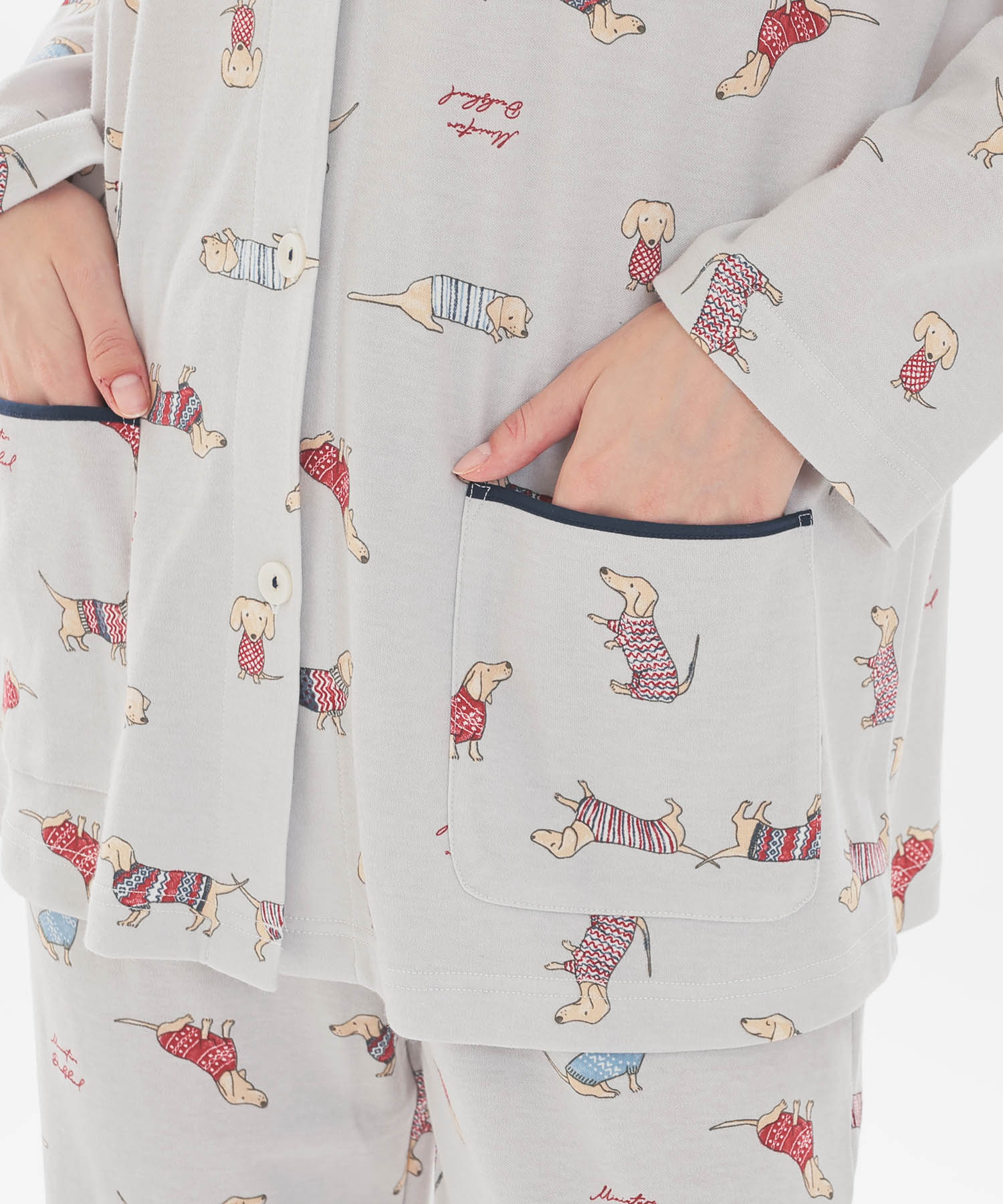 スムースダックスフンドシャツパジャマ_パジャマ&ルームウェア-セットアップ_グレー_4