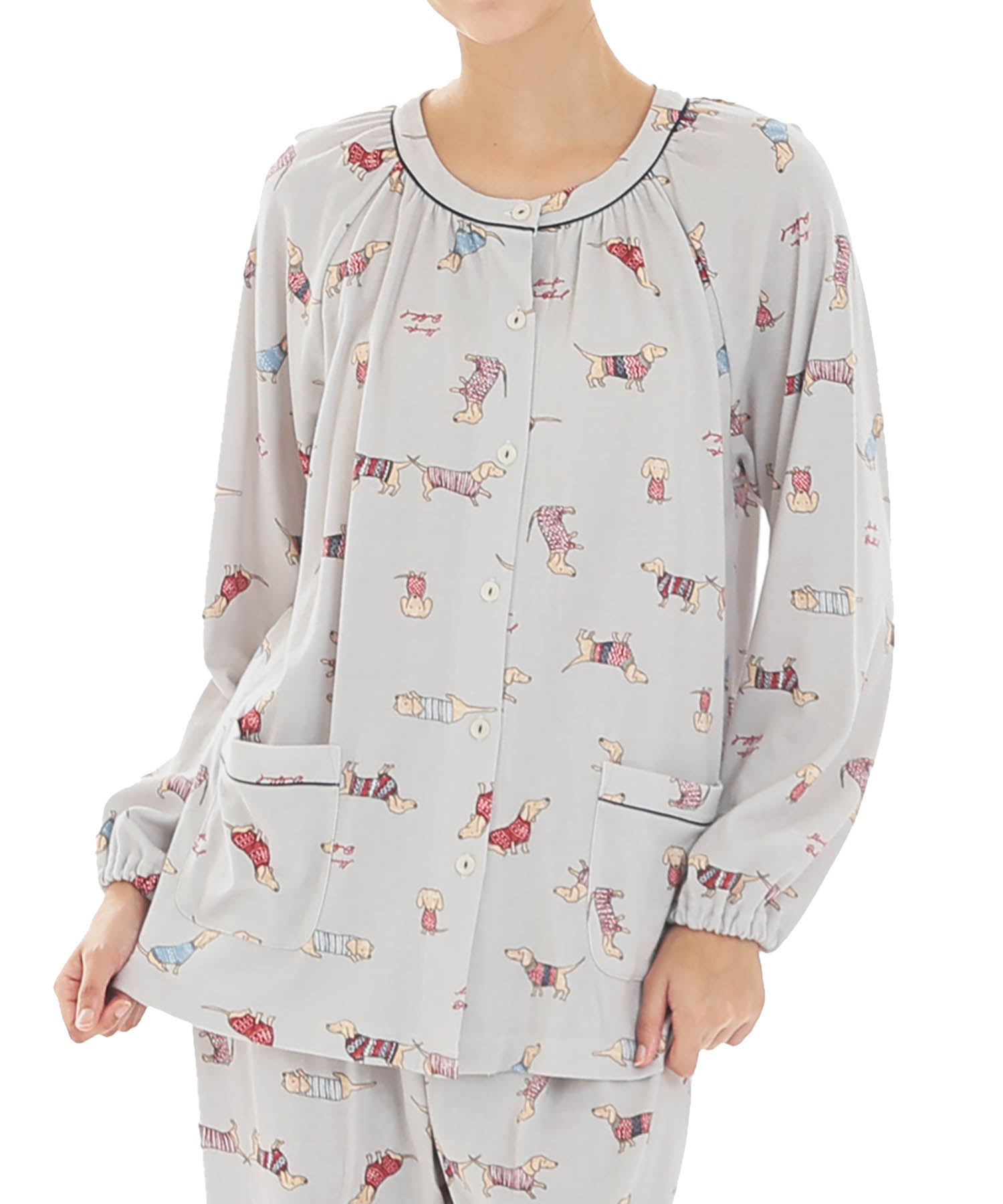 スムースダックスフンドパジャマ_パジャマ&ルームウェア-セットアップ_グレー_0