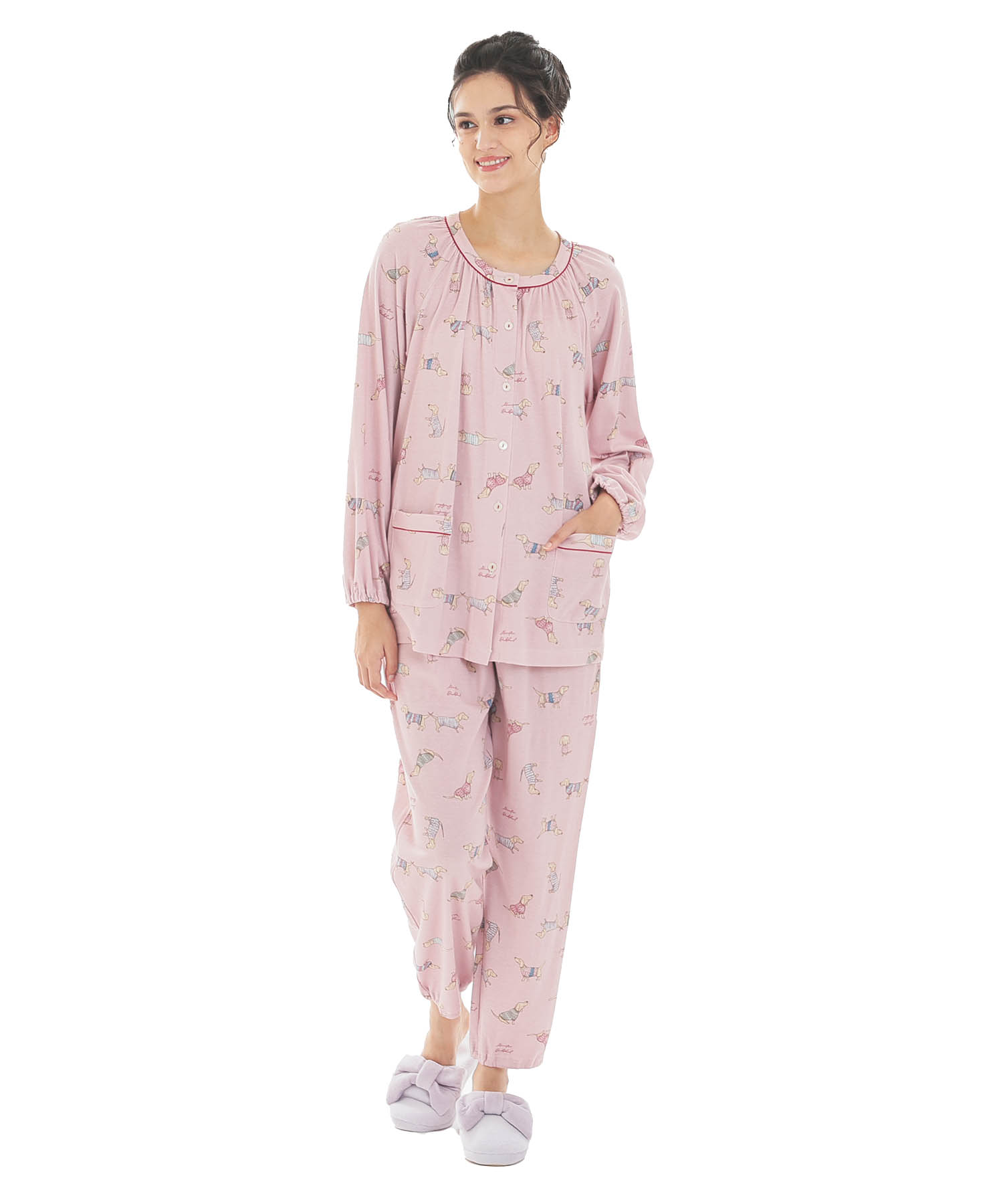 スムースダックスフンドパジャマ_パジャマ&ルームウェア-セットアップ_ピンク_1