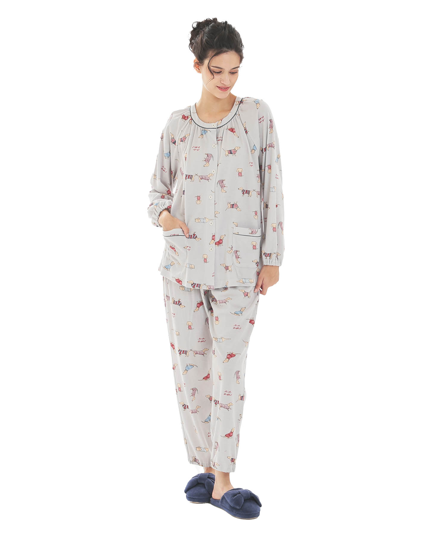 スムースダックスフンドパジャマ_パジャマ&ルームウェア-セットアップ_グレー_2