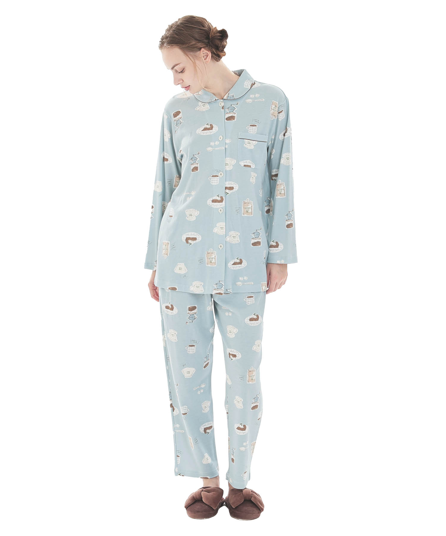 スムースコーヒーシャツパジャマ_パジャマ&ルームウェア-セットアップ_ブルー_1