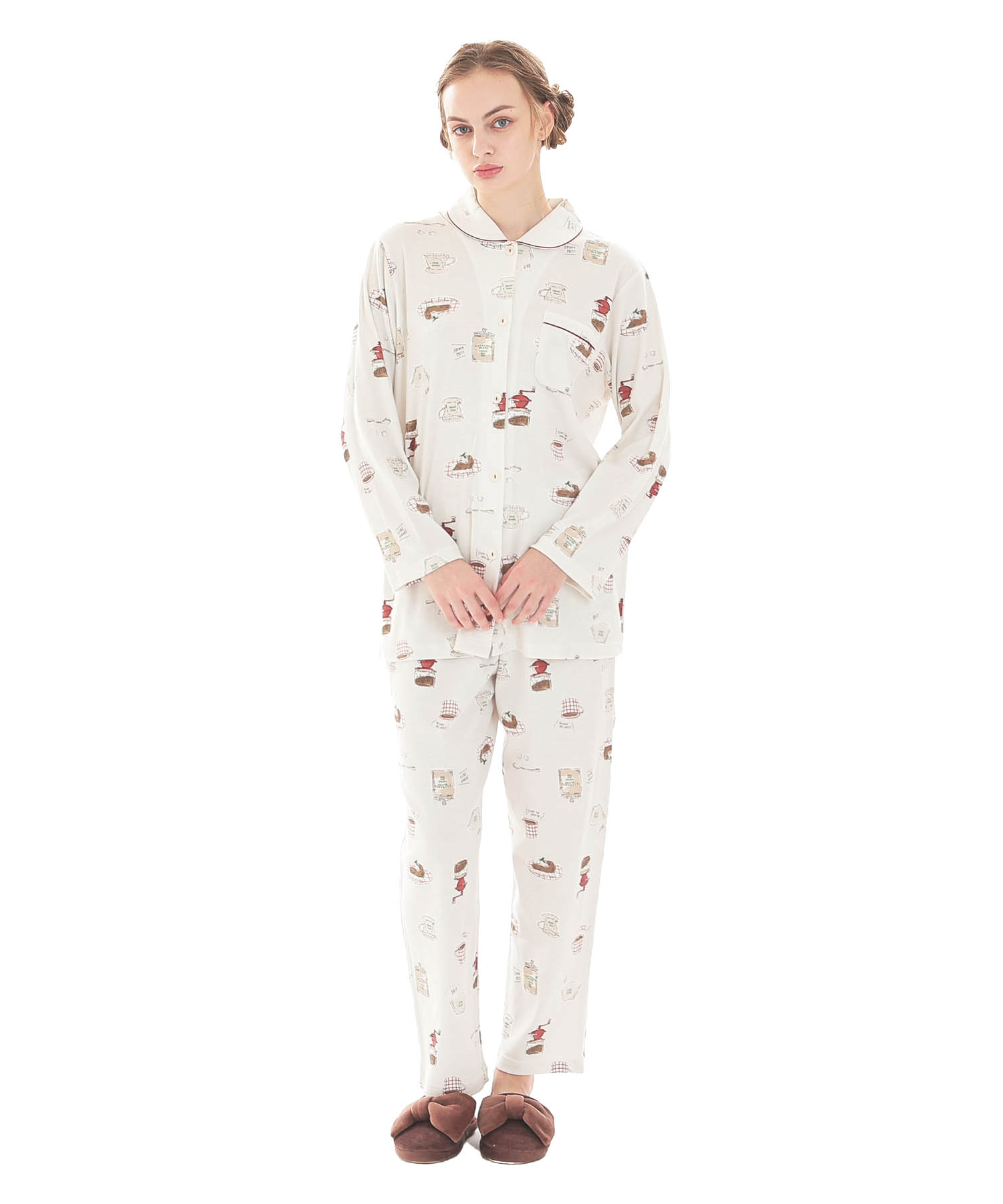 スムースコーヒーシャツパジャマ_パジャマ&ルームウェア-セットアップ_ホワイト_1