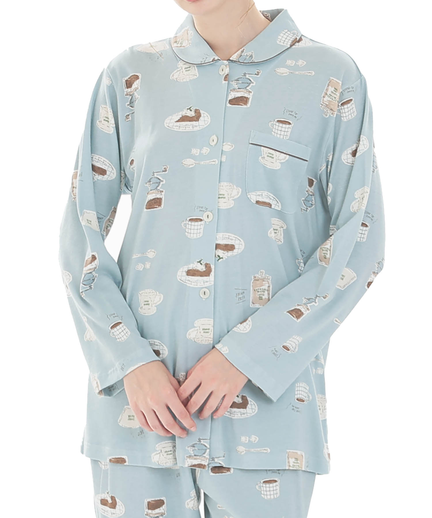 スムースコーヒーシャツパジャマ_パジャマ&ルームウェア-セットアップ_ブルー_0