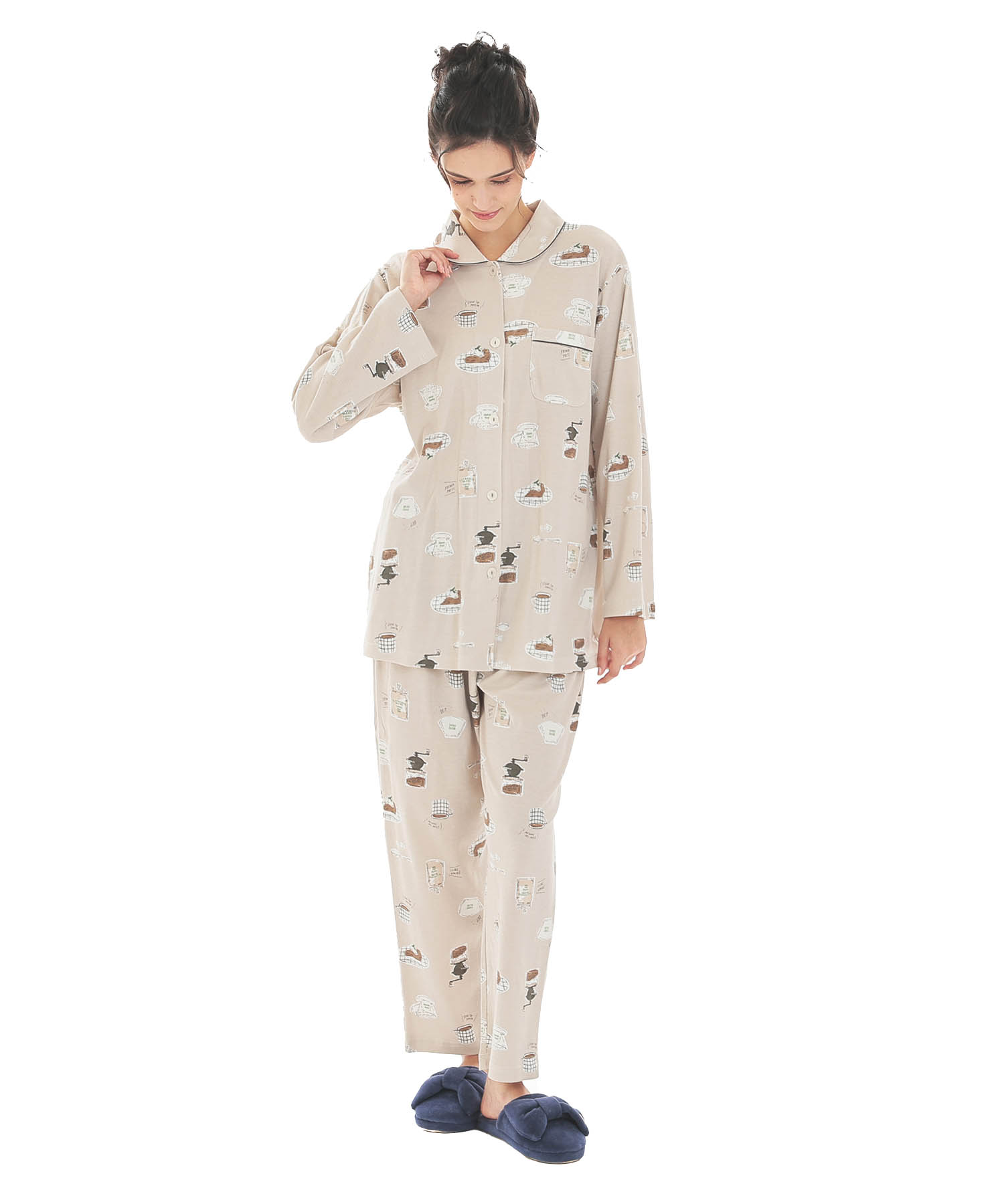 スムースコーヒーシャツパジャマ_パジャマ&ルームウェア-セットアップ_ブラウン_1